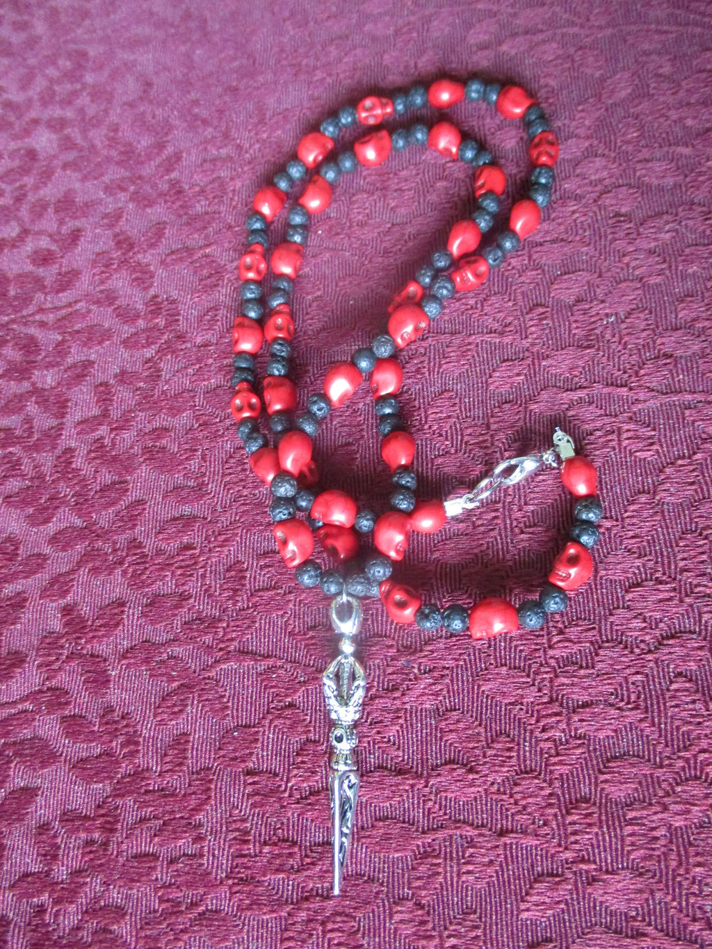 Red Japa Mala 108 Beads Vajra Dojre Crystal Skull Basalt Necklace
