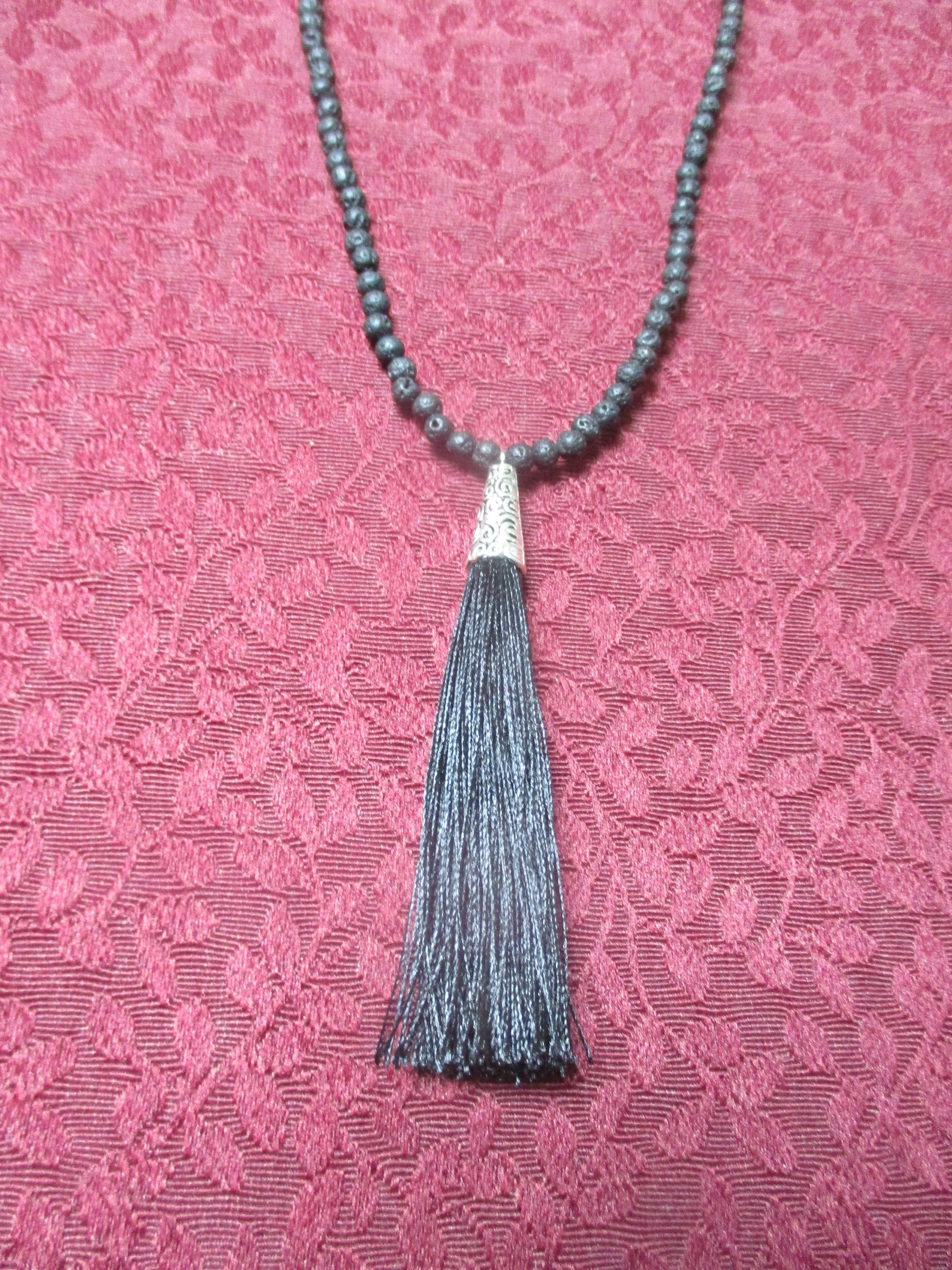 Pitch Black Lava Rock Japa Mala 108 Beads Necklace, 4mm