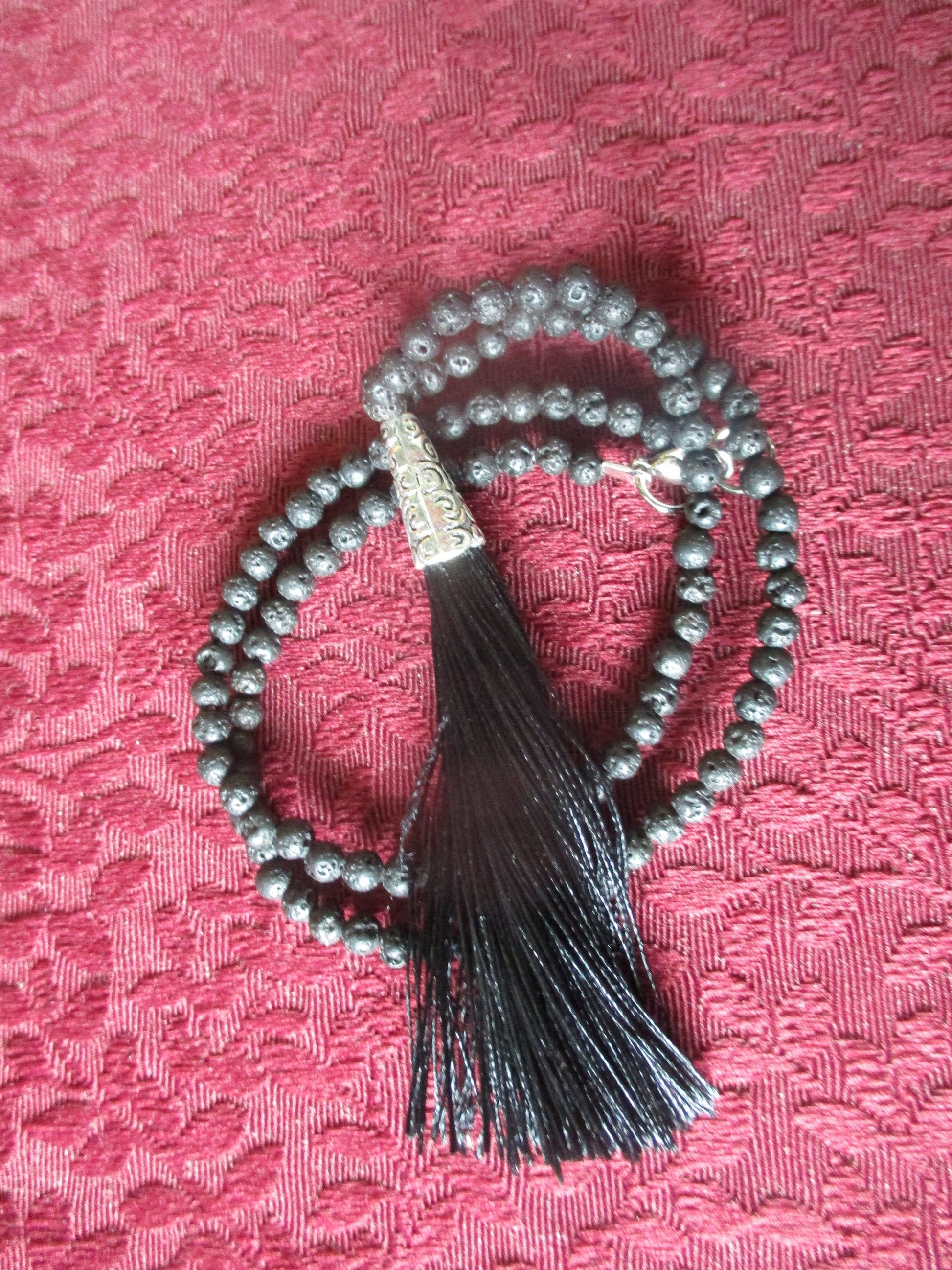 Pitch Black Lava Rock Japa Mala 108 Beads Necklace, 4mm
