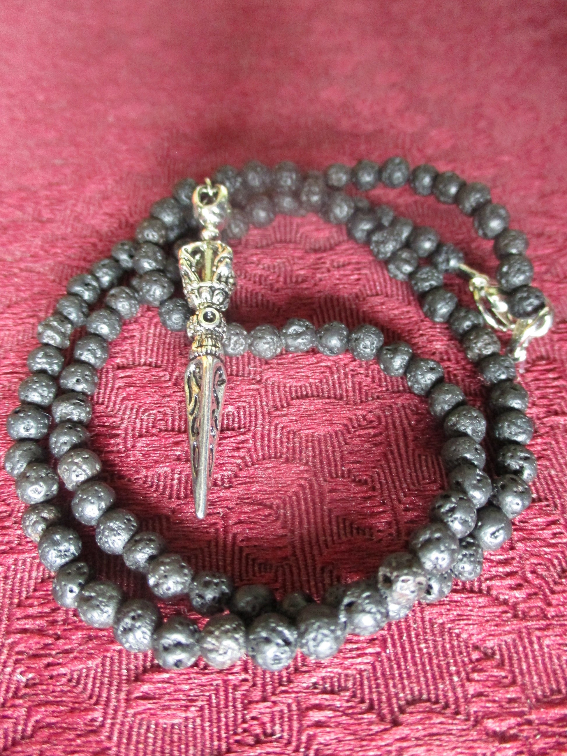 Japa Mala 108 Beads Vajra Dojre Lava Rock Basalt Necklace, 4mm