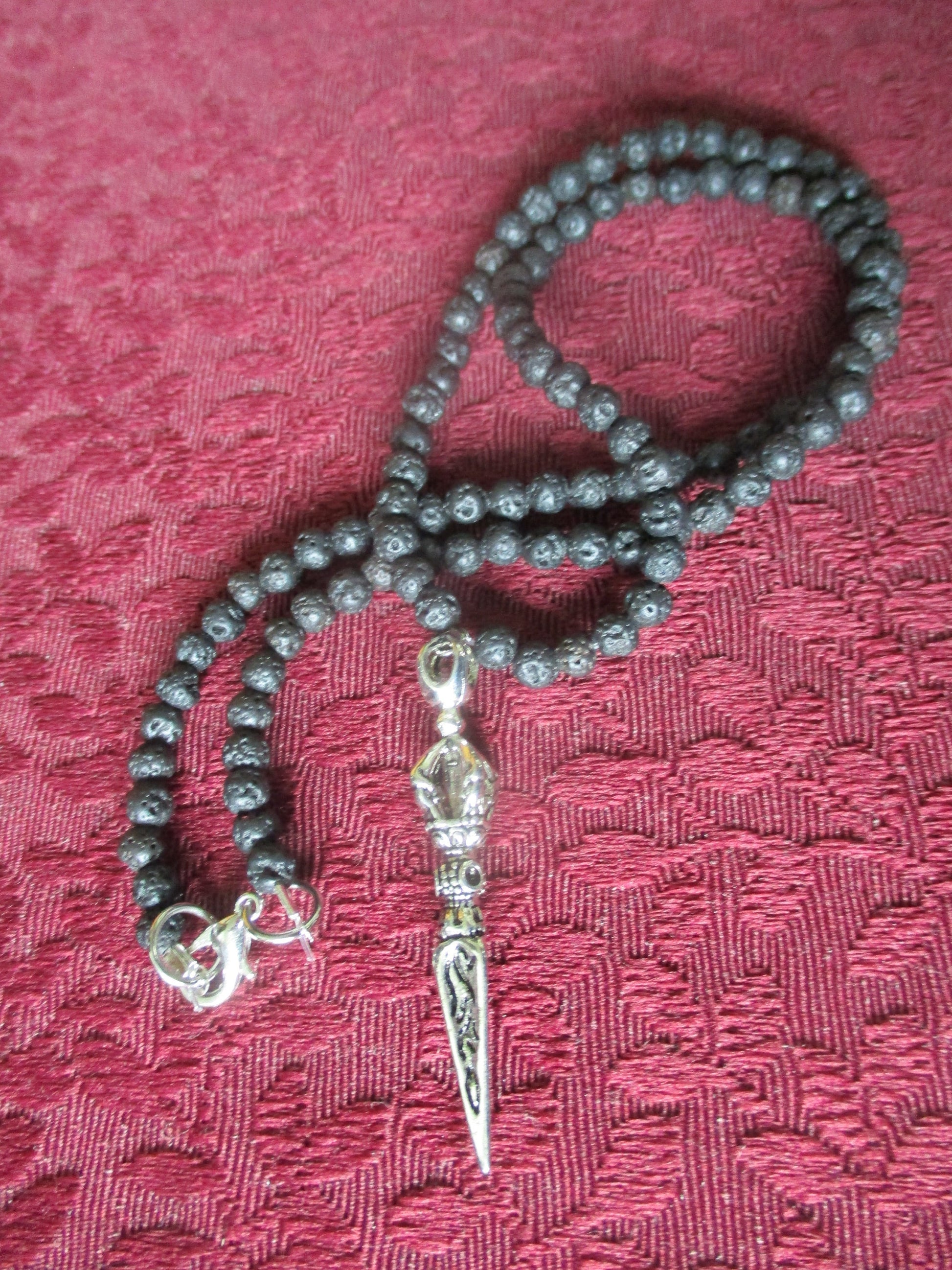 Japa Mala 108 Beads Vajra Dojre Lava Rock Basalt Necklace, 4mm