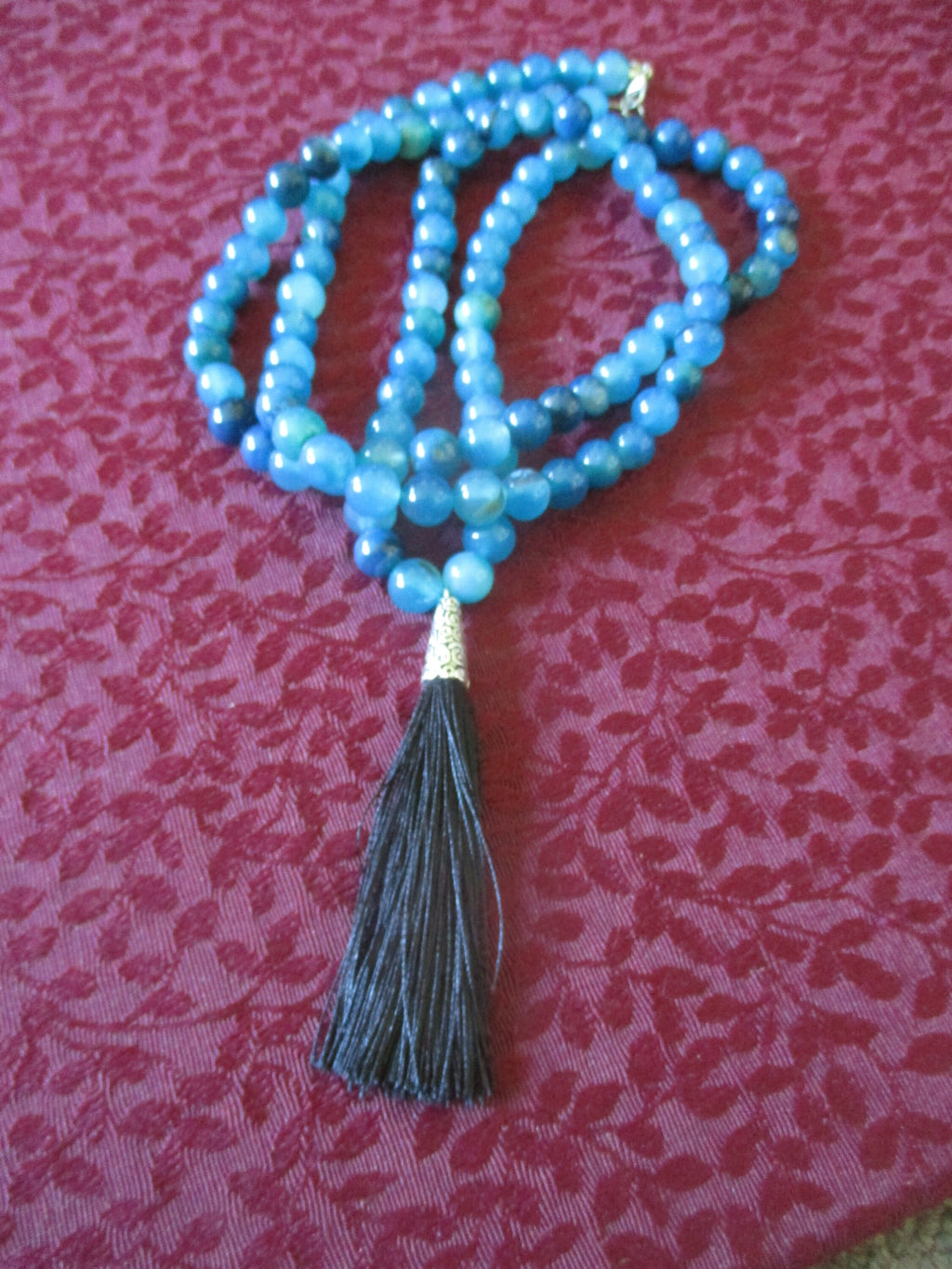 Japa Mala 108 Beads, Blue Agate Necklace,