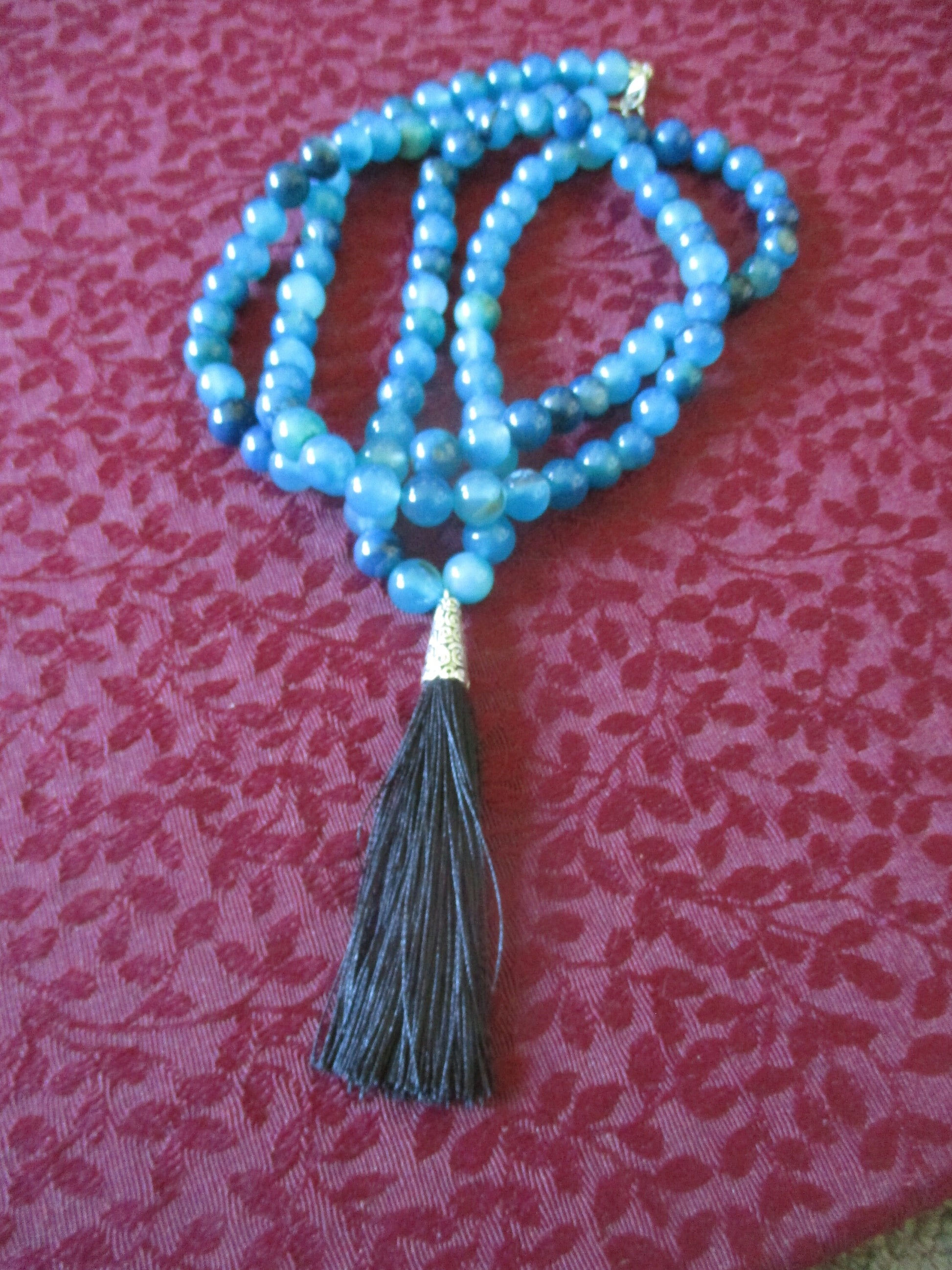 Japa Mala 108 Beads, Blue Agate Necklace,