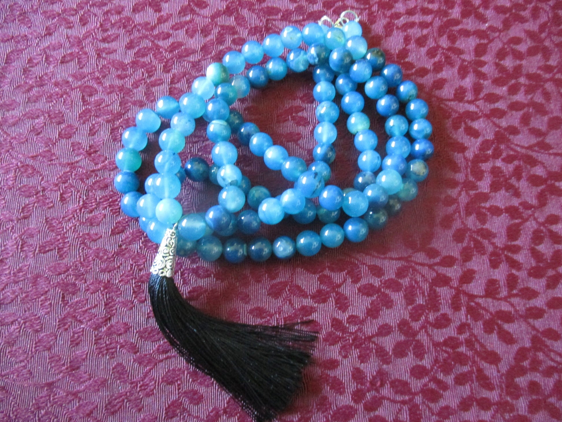 Japa Mala 108 Beads, Blue Agate Necklace,