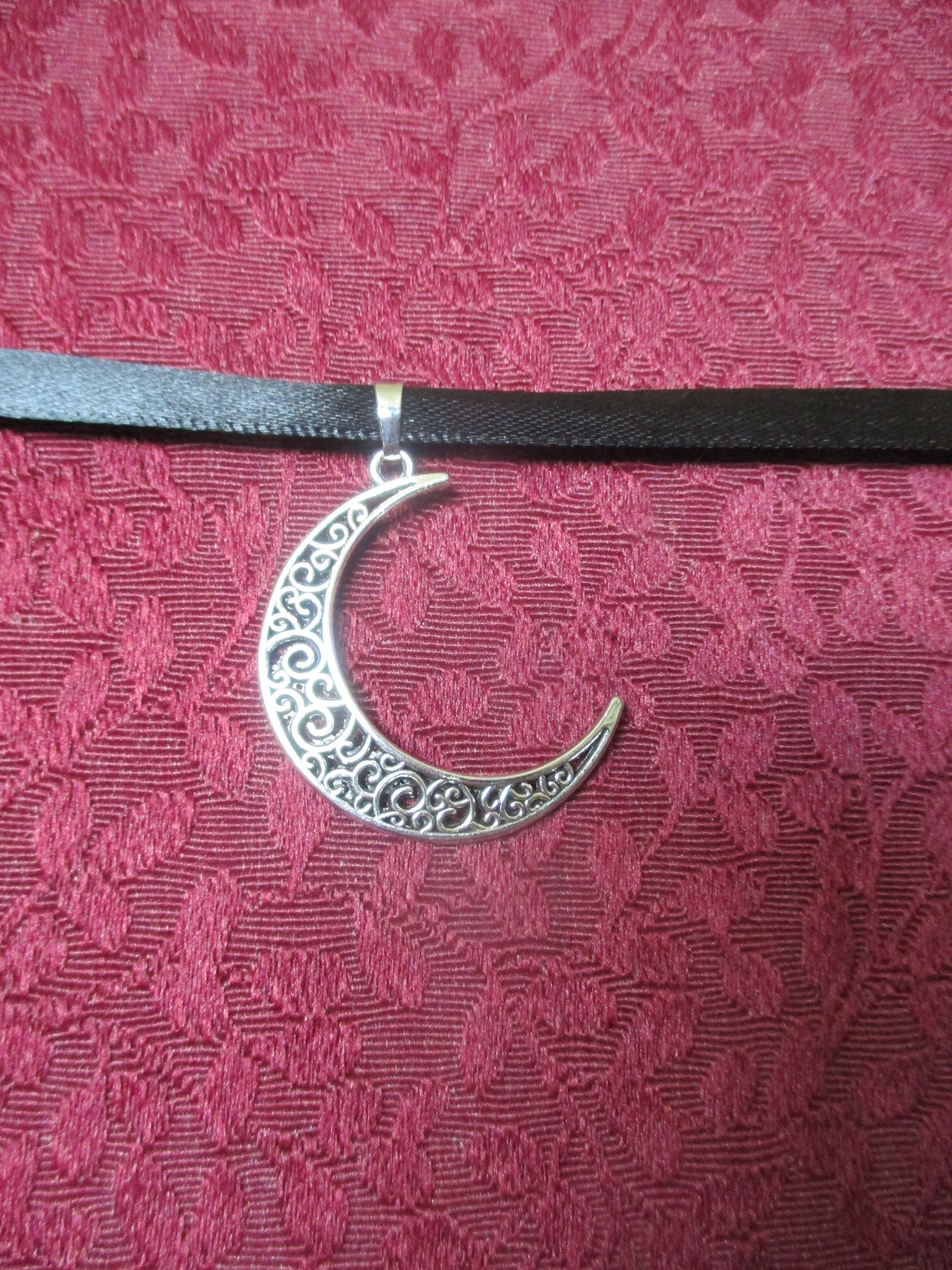 Boho Goth Lunar Crescent Moon Satin Ribbon Choker