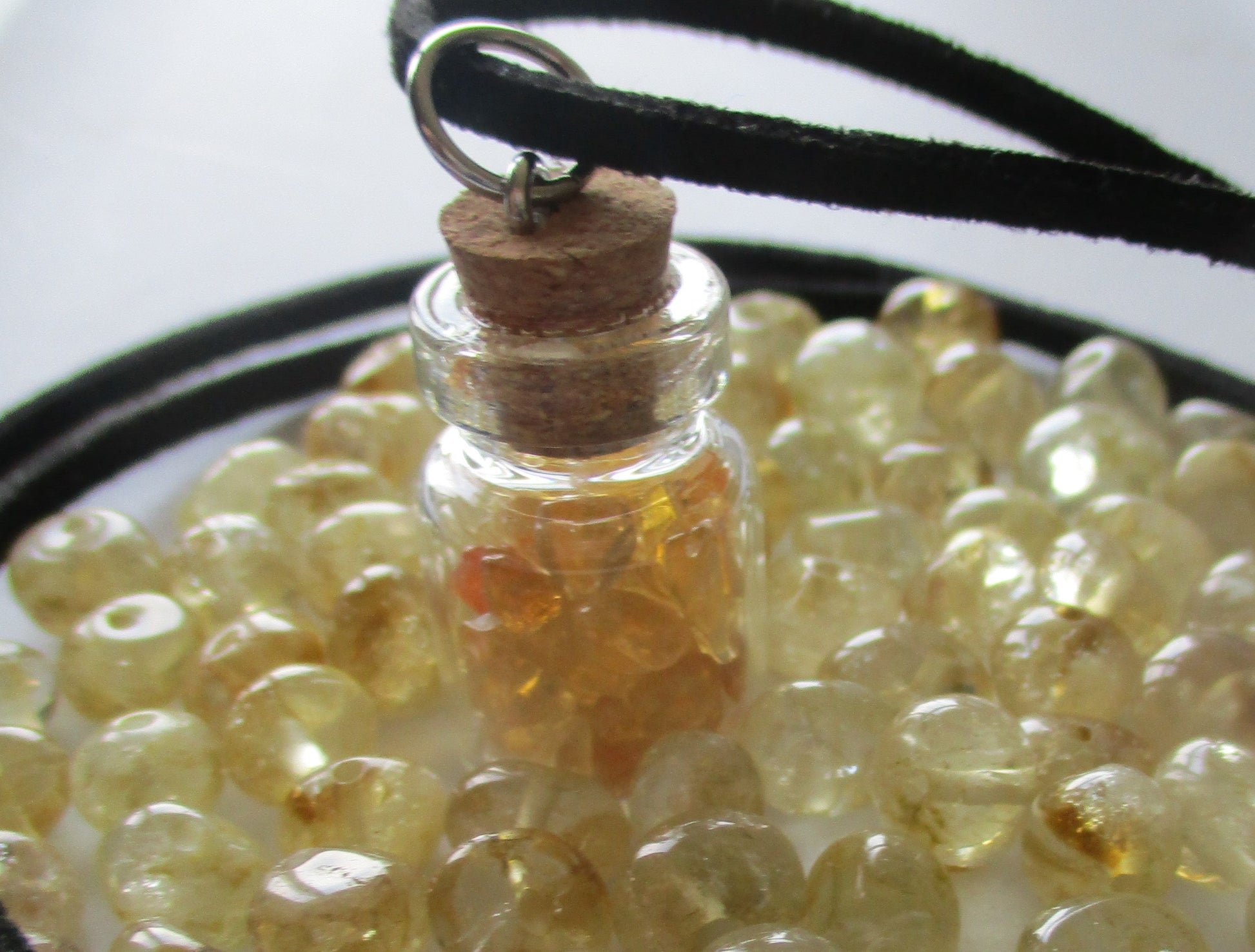 Citrine Chips Glass Vial  Pendant Necklace
