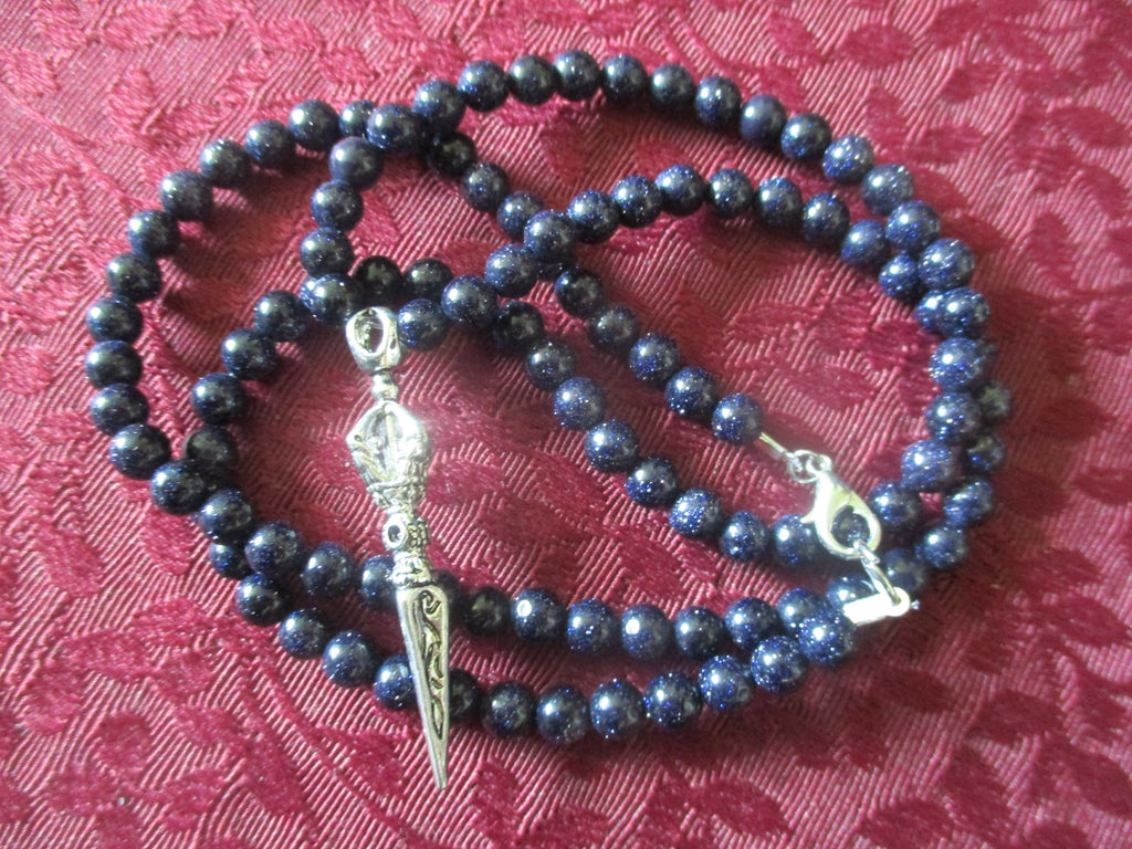 Blue Goldstone Vajra dojre Mala 108 Beads, Necklace