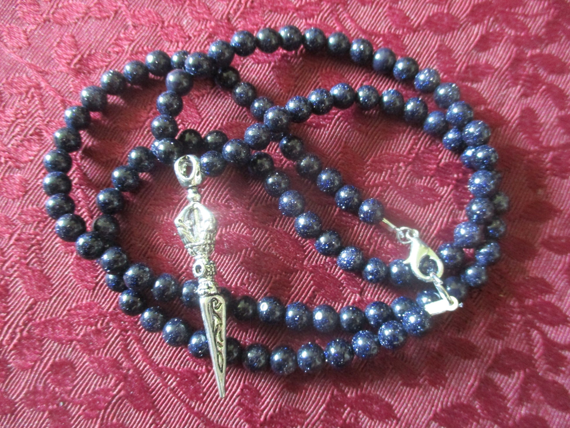 Blue Goldstone Vajra dojre Mala 108 Beads, Necklace