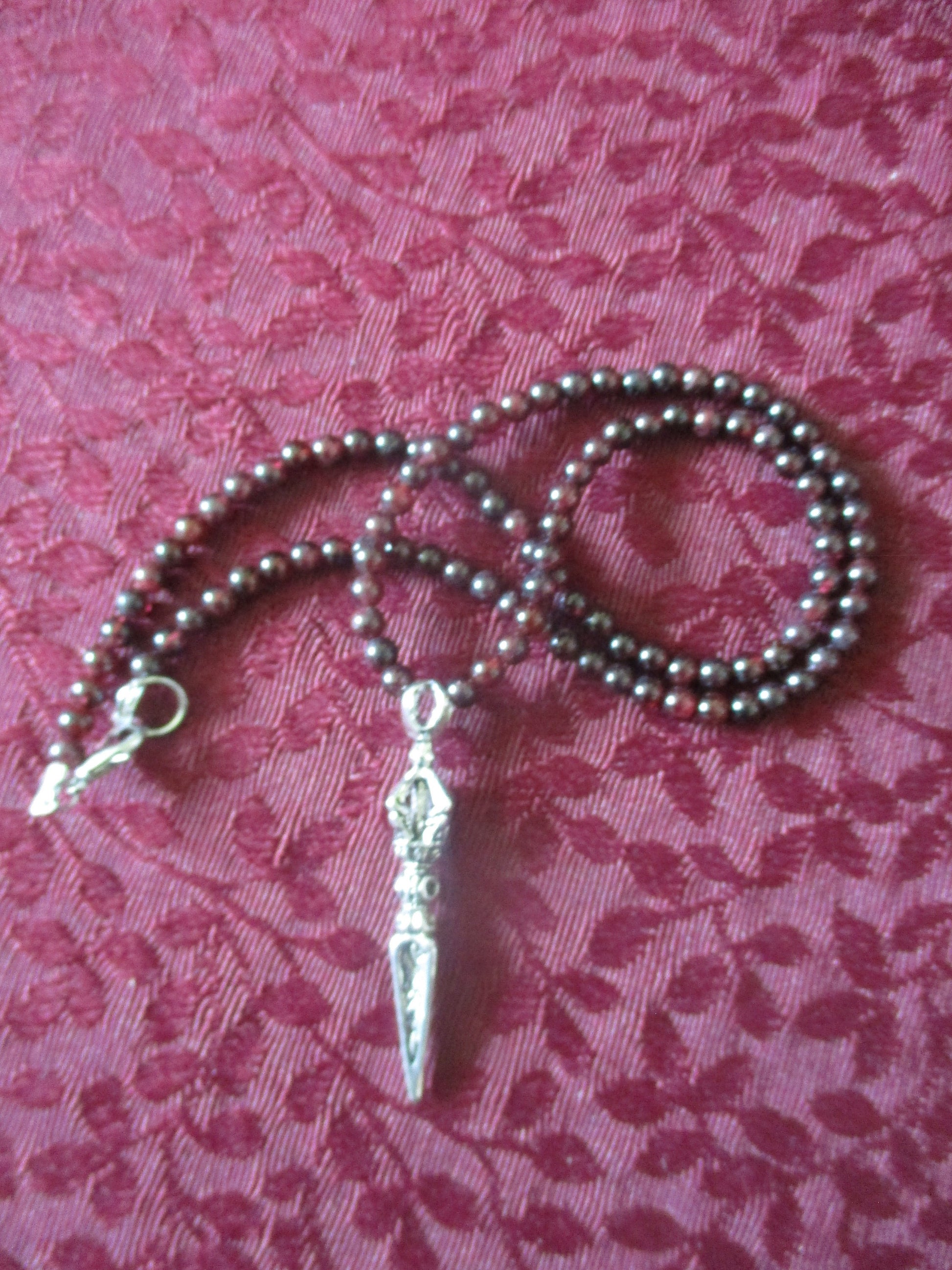 Vajra Dojre Garnet Japa Mala 108 Beads, Pendant Necklace