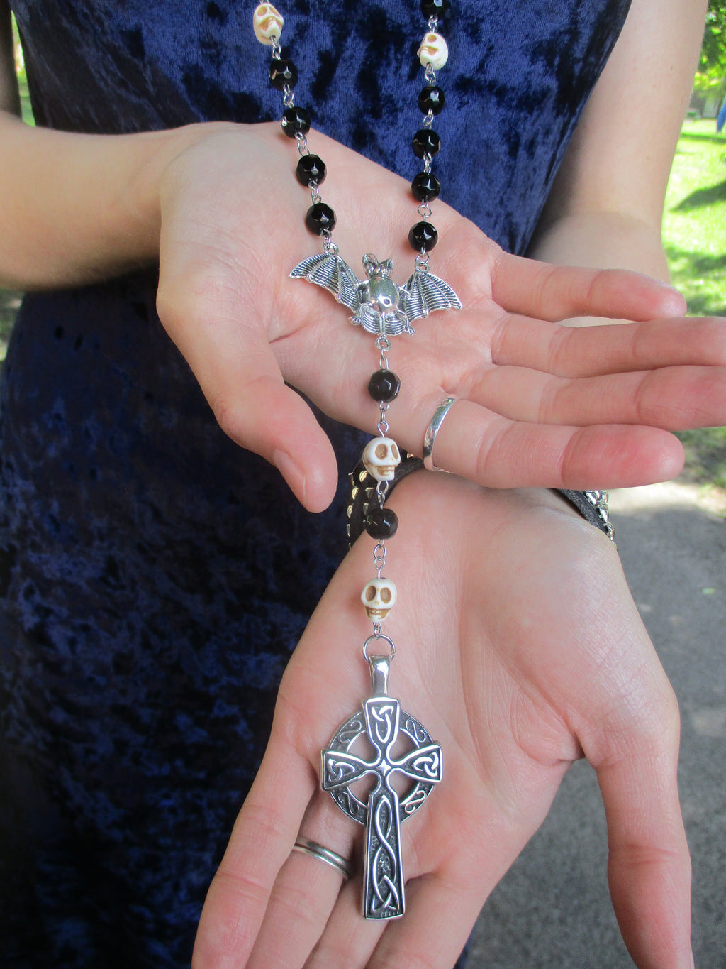 Elegant Goth, Vampire Bat, Celtic Cross Rosary Cosplay Jewelry