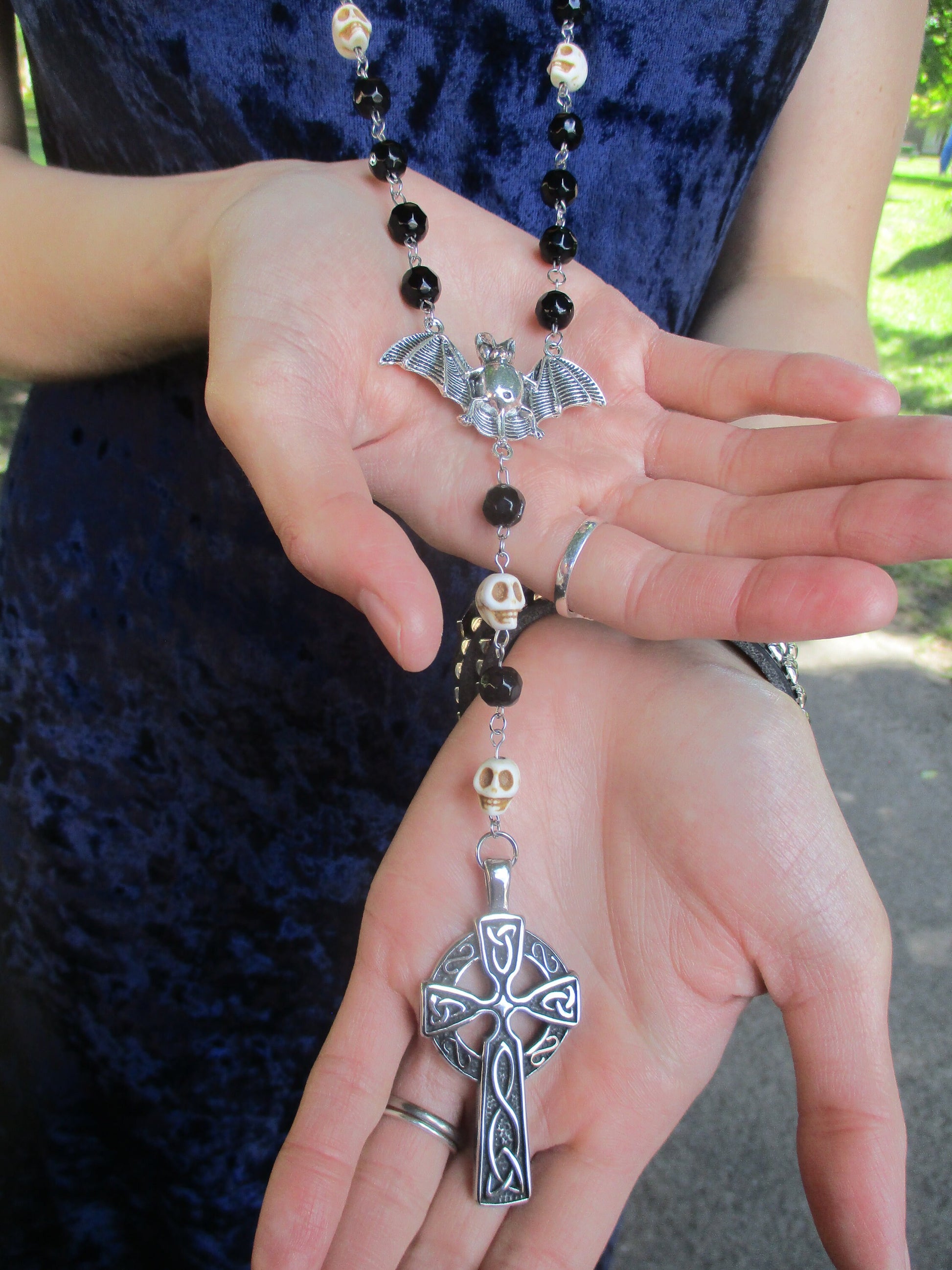 Elegant Goth, Vampire Bat, Celtic Cross Rosary Cosplay Jewelry