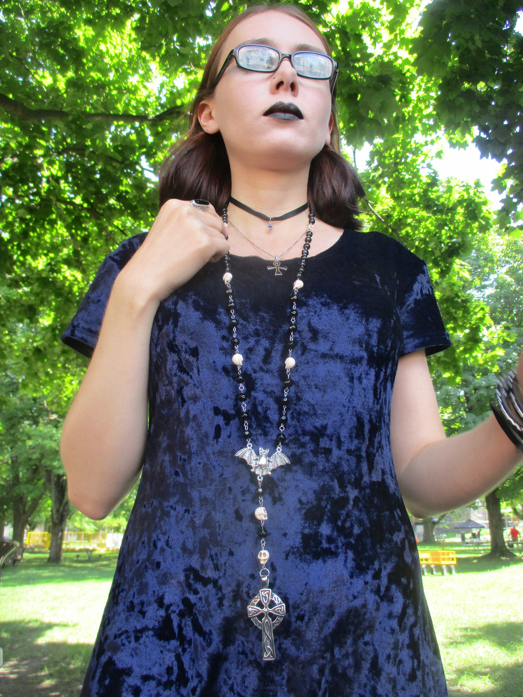Elegant Goth, Vampire Bat, Celtic Cross Rosary Cosplay Jewelry