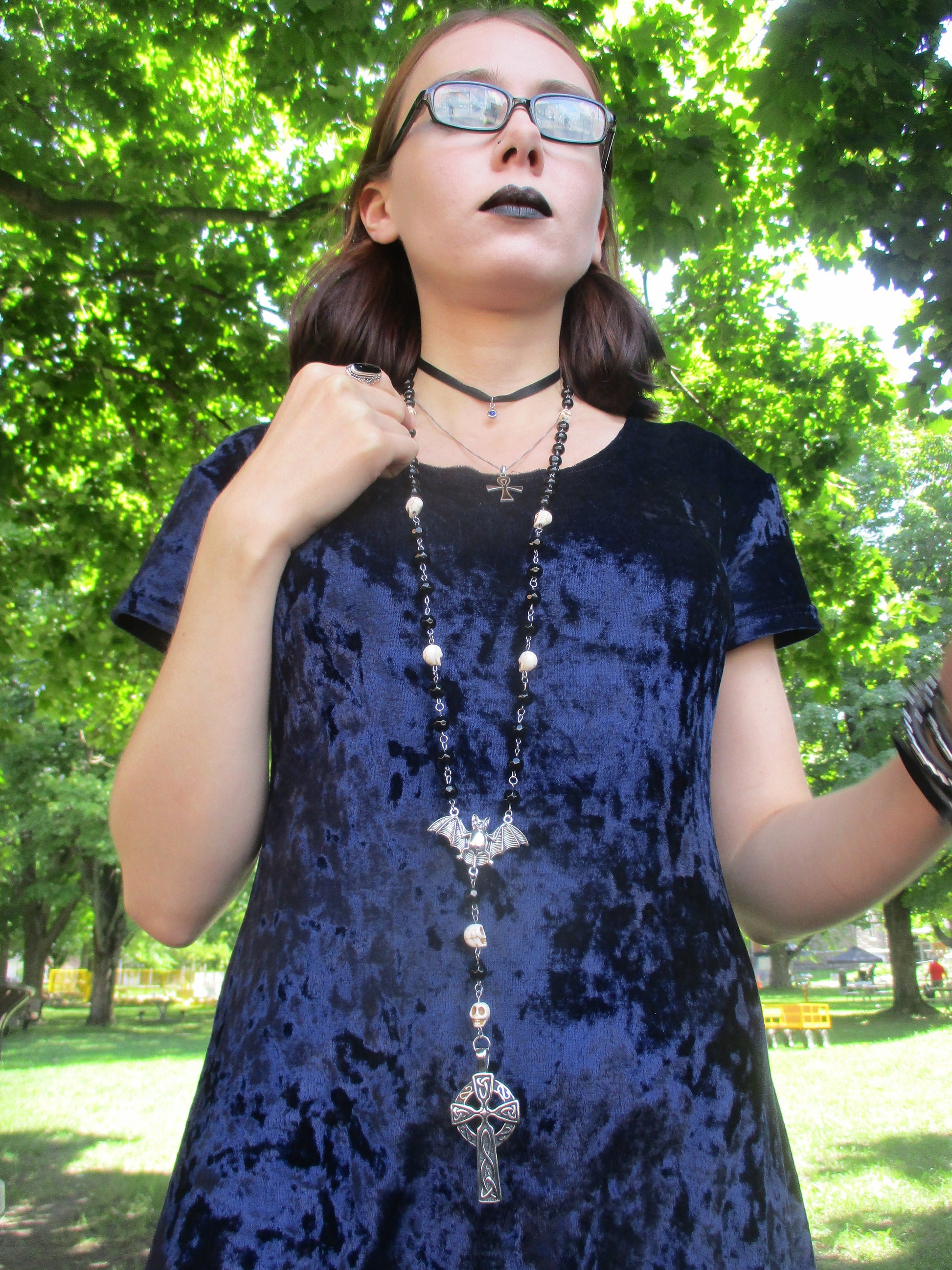 Elegant Goth, Vampire Bat, Celtic Cross Rosary Cosplay Jewelry