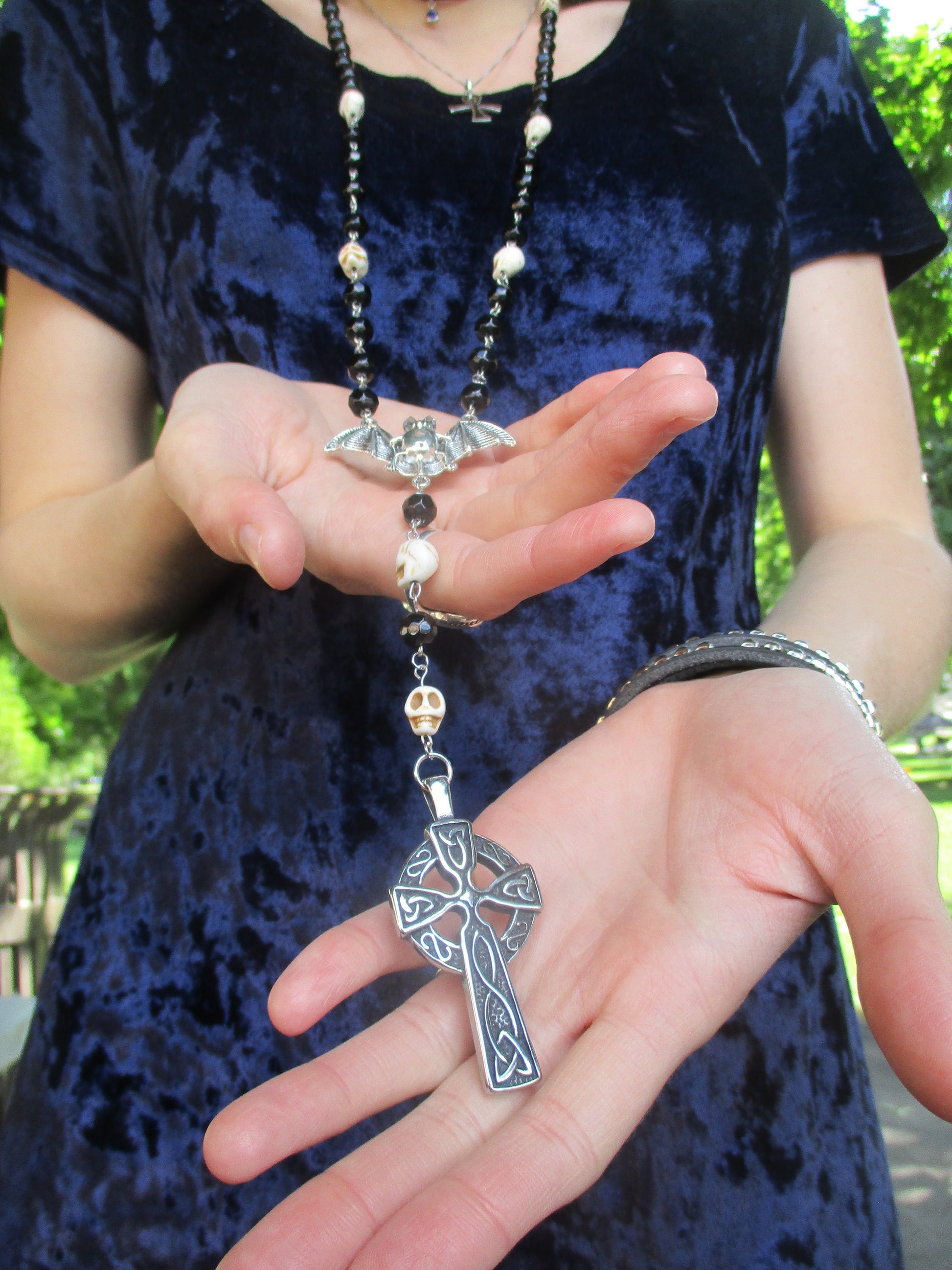 Elegant Goth, Vampire Bat, Celtic Cross Rosary Cosplay Jewelry