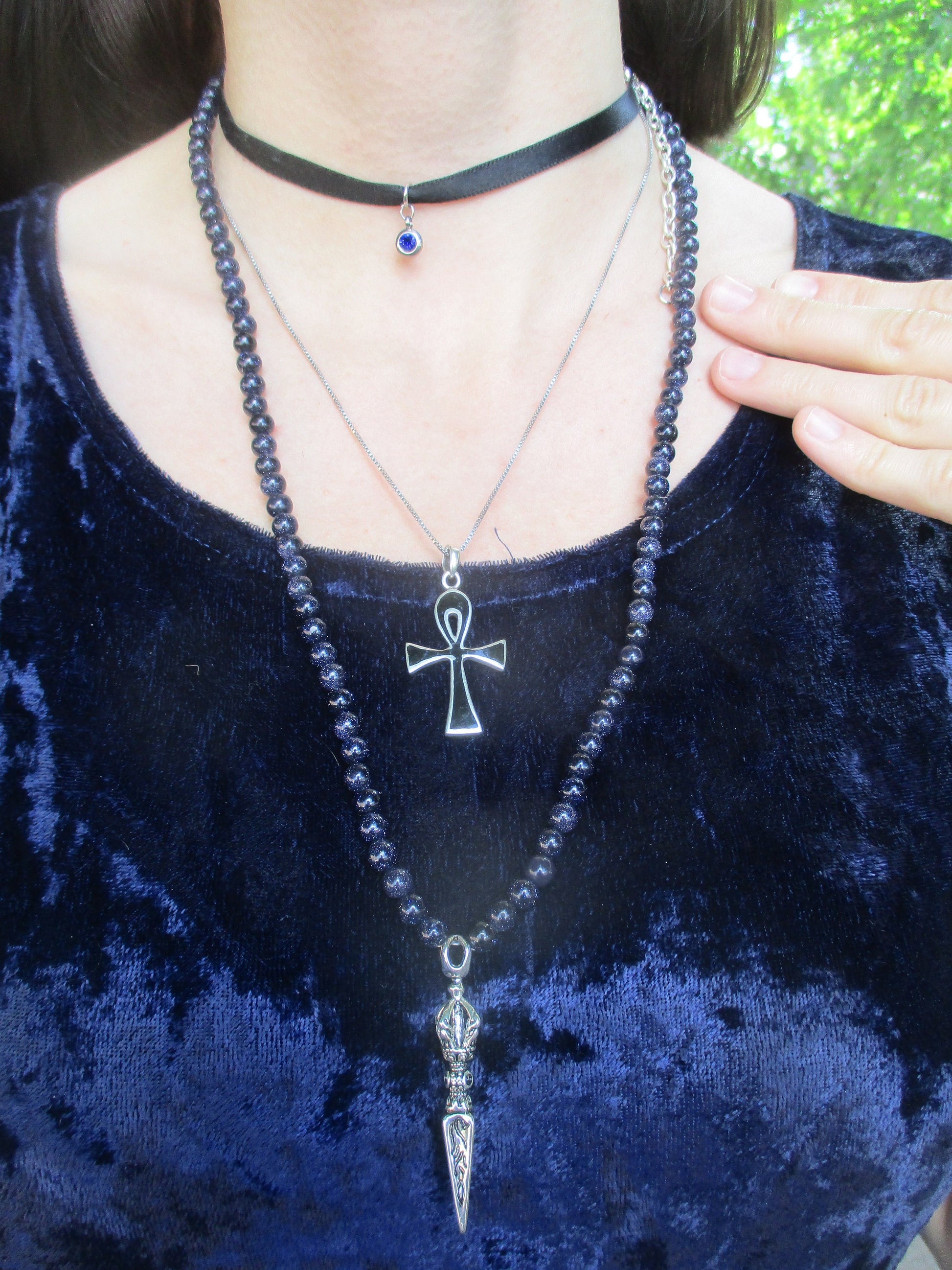 Blue Goldstone Vajra dojre Mala 108 Beads, Necklace