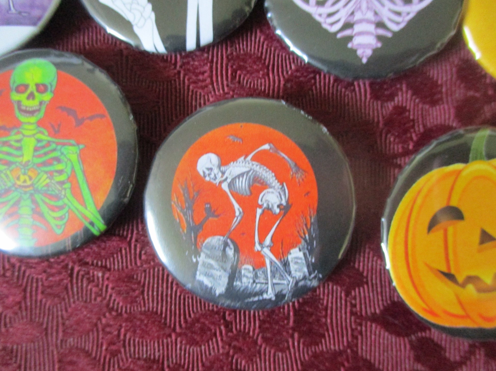 Spooky Retro Halloween Creepy Cute Witch, Pumpkin, cat Pins Button 1.46''
