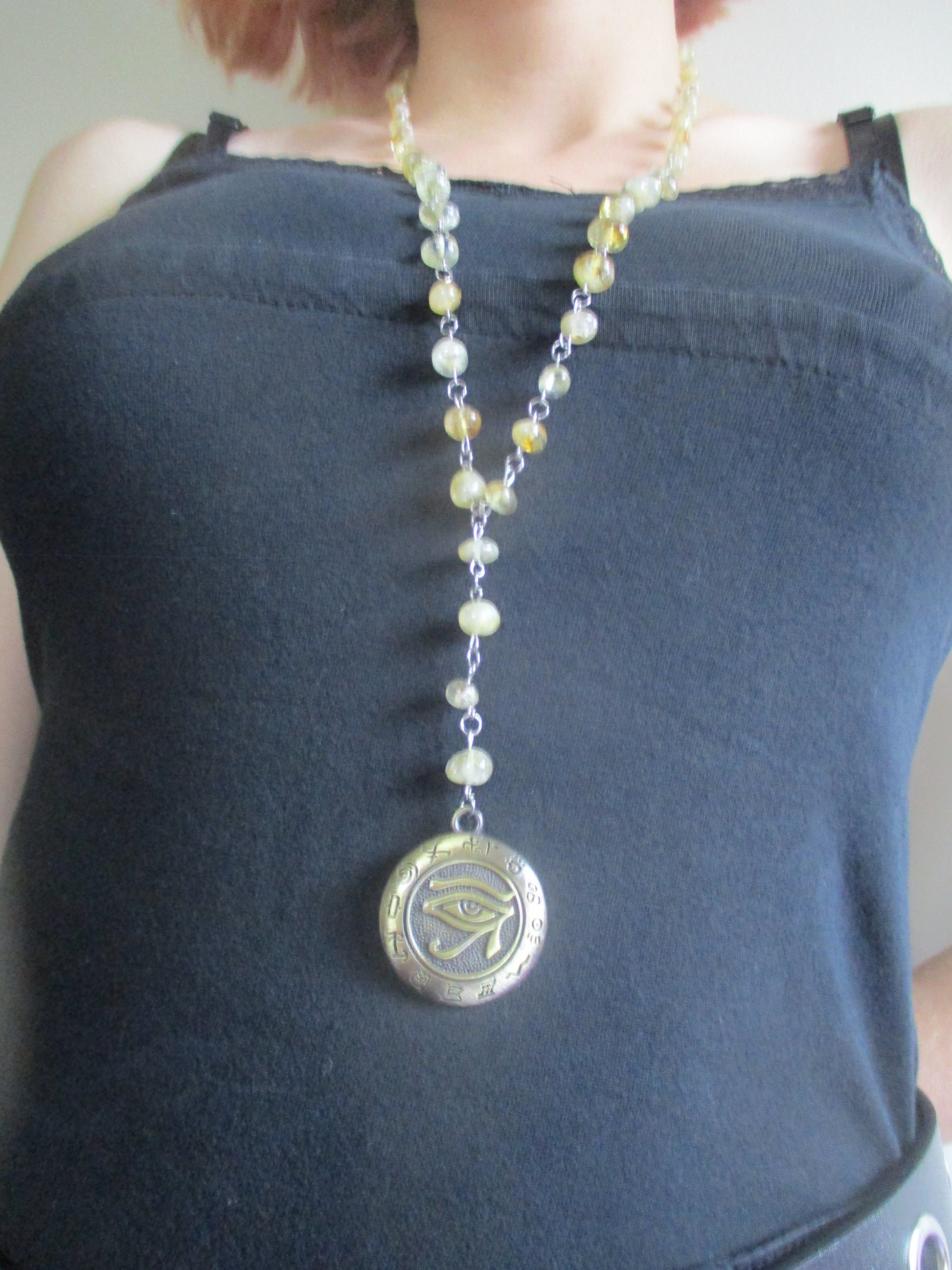 Ancient Egyptian Kemetic Eye of Horus Pagan Real Citrine Rosary