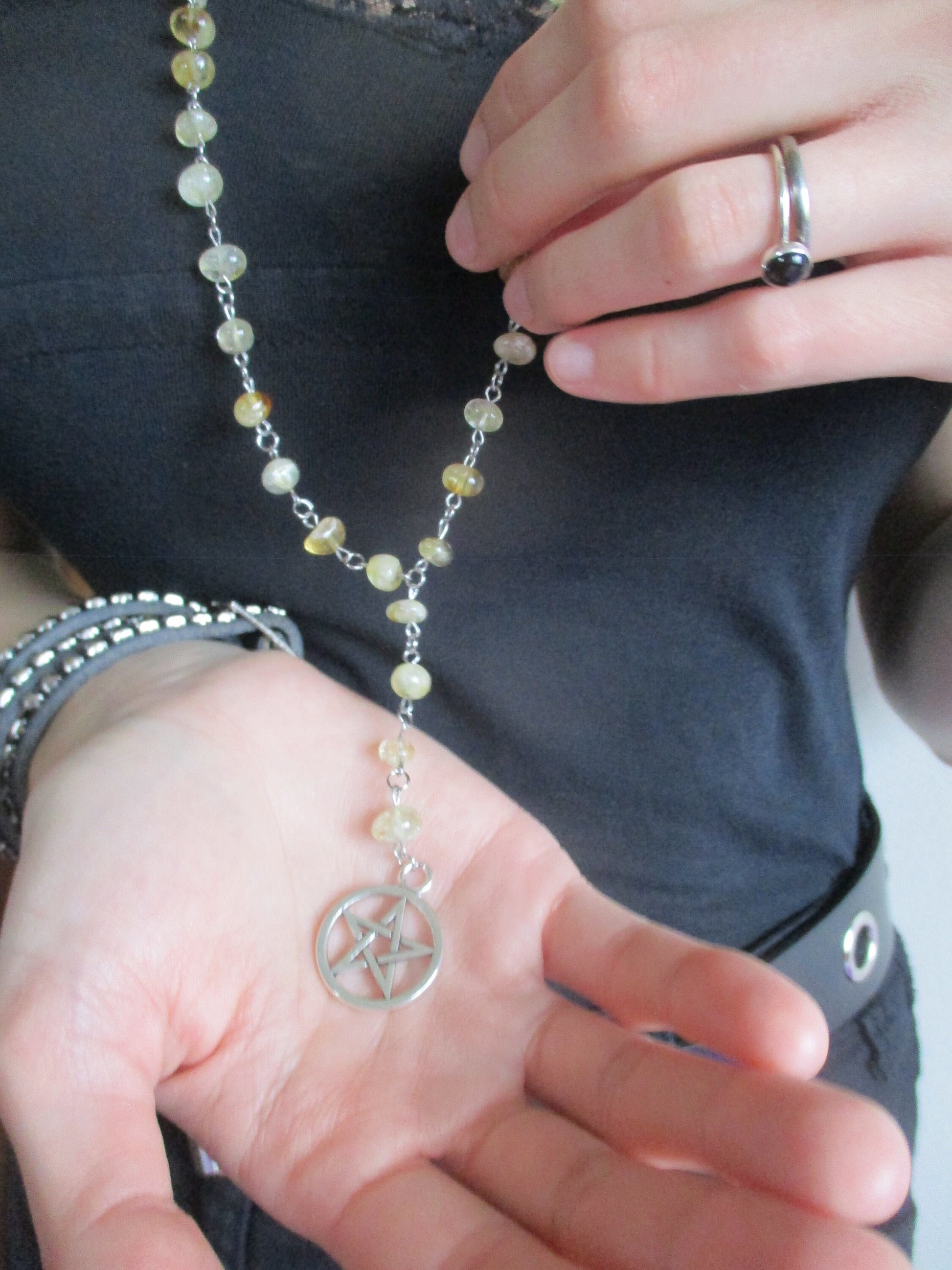 Ancient Egyptian Kemetic pentacle/pentagram Pagan Real Citrine Rosary