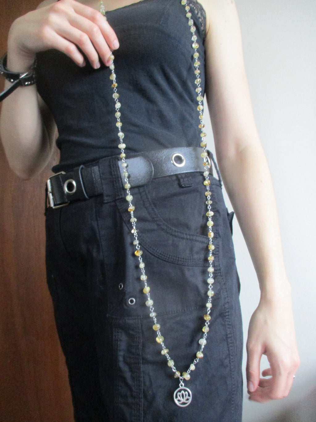sunshine yellow Citrine Lotus Japa Mala 108 Beads Necklace