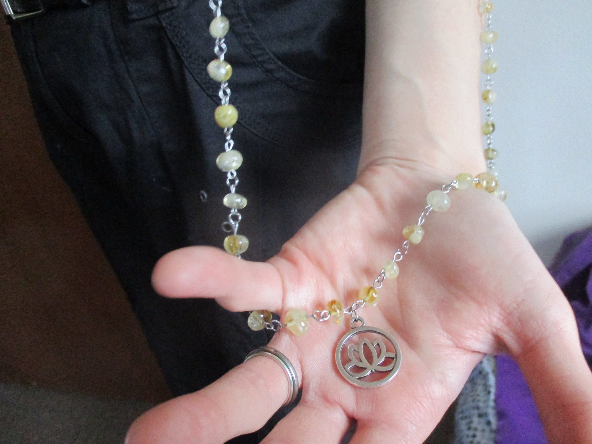 sunshine yellow Citrine Lotus Japa Mala 108 Beads Necklace