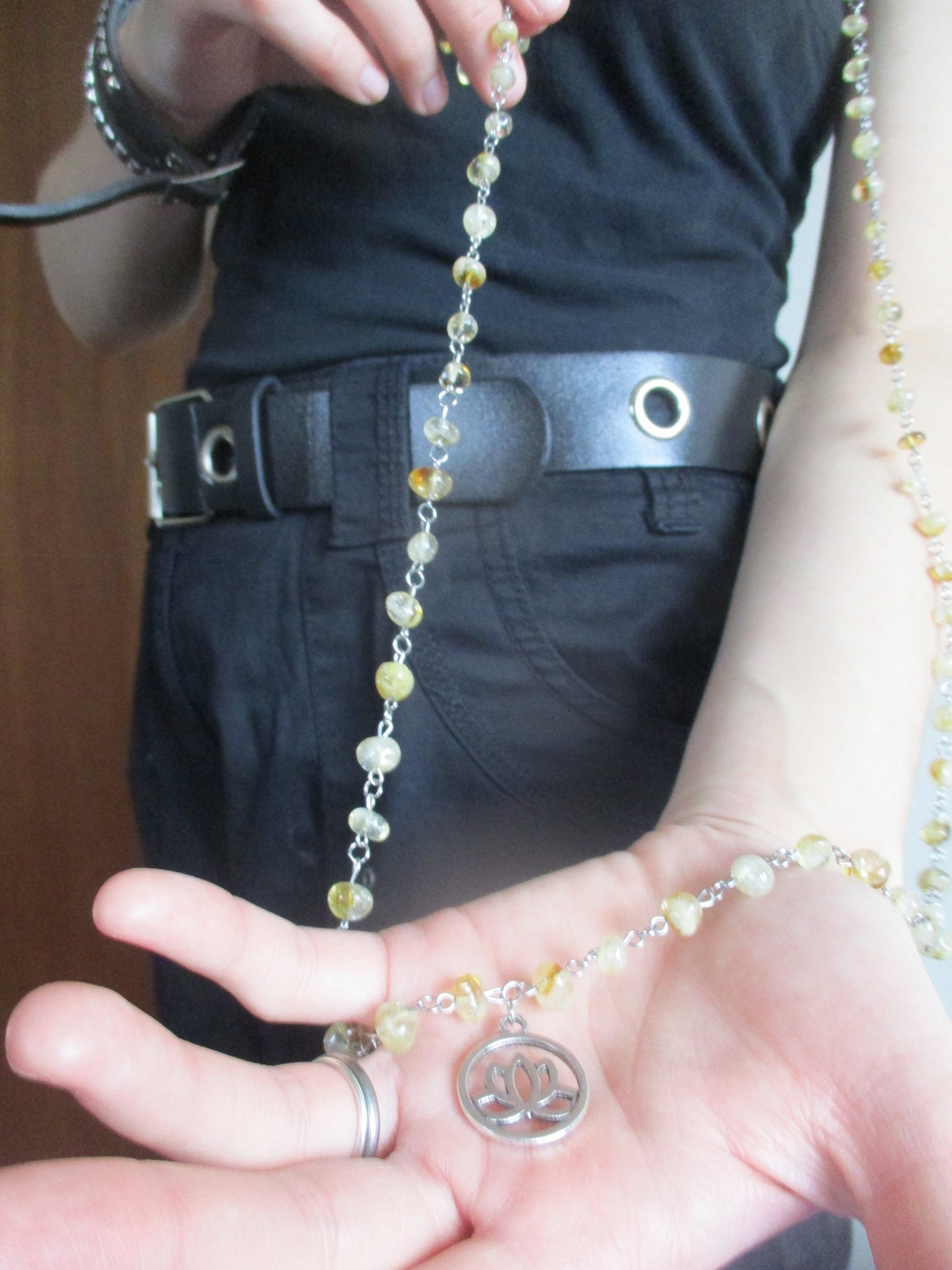 sunshine yellow Citrine Lotus Japa Mala 108 Beads Necklace