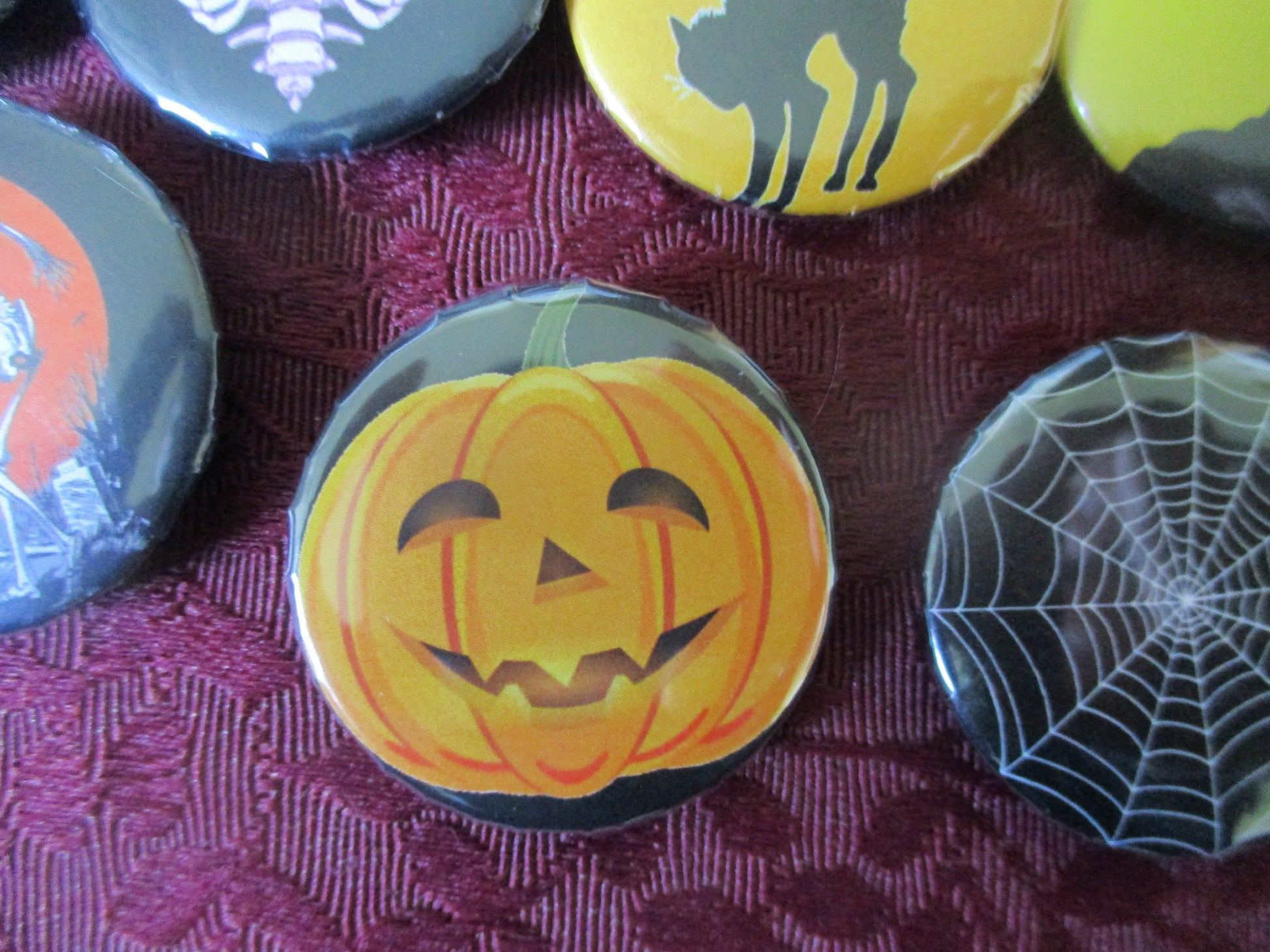 Spooky Retro Halloween Creepy Cute Witch, Pumpkin, cat Pins Button 1.46''