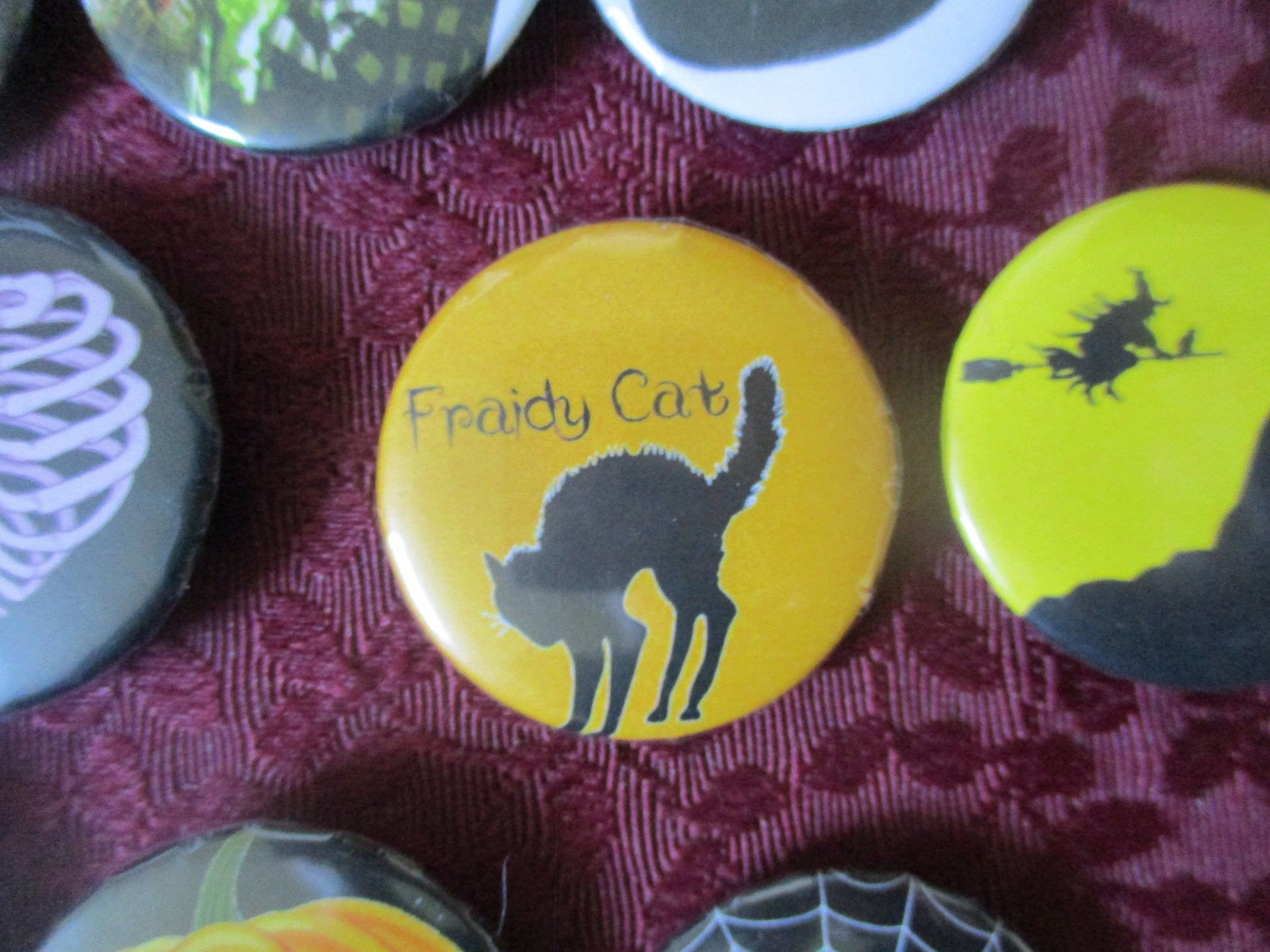 Spooky Retro Halloween Creepy Cute Witch, Pumpkin, cat Pins Button 1.46''