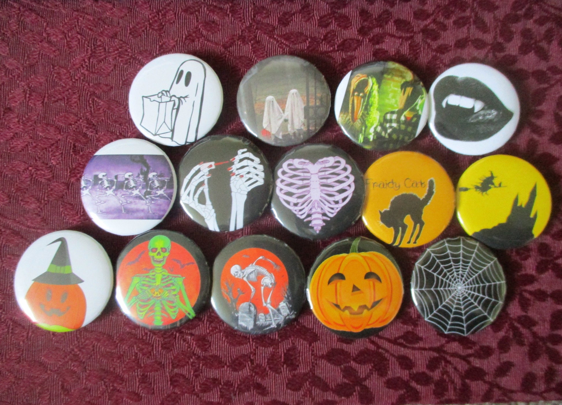 Spooky Retro Halloween Creepy Cute Witch, Pumpkin, cat Pins Button 1.46''