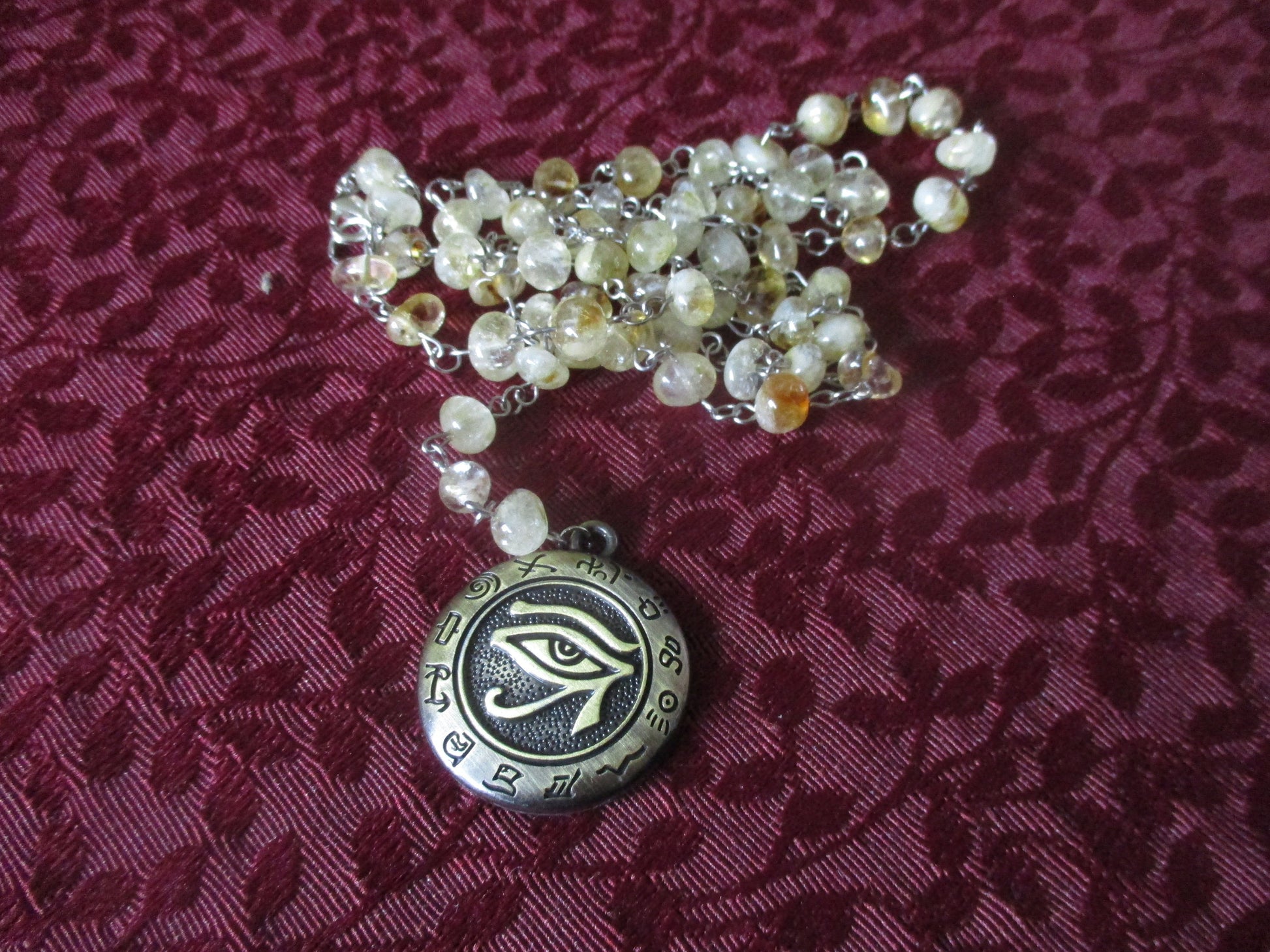 Ancient Egyptian Kemetic Eye of Horus Pagan Real Citrine Rosary