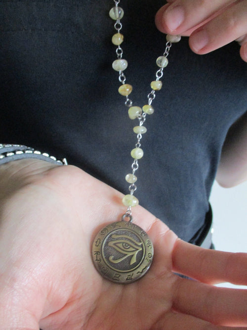 Ancient Egyptian Kemetic Eye of Horus Pagan Real Citrine Rosary