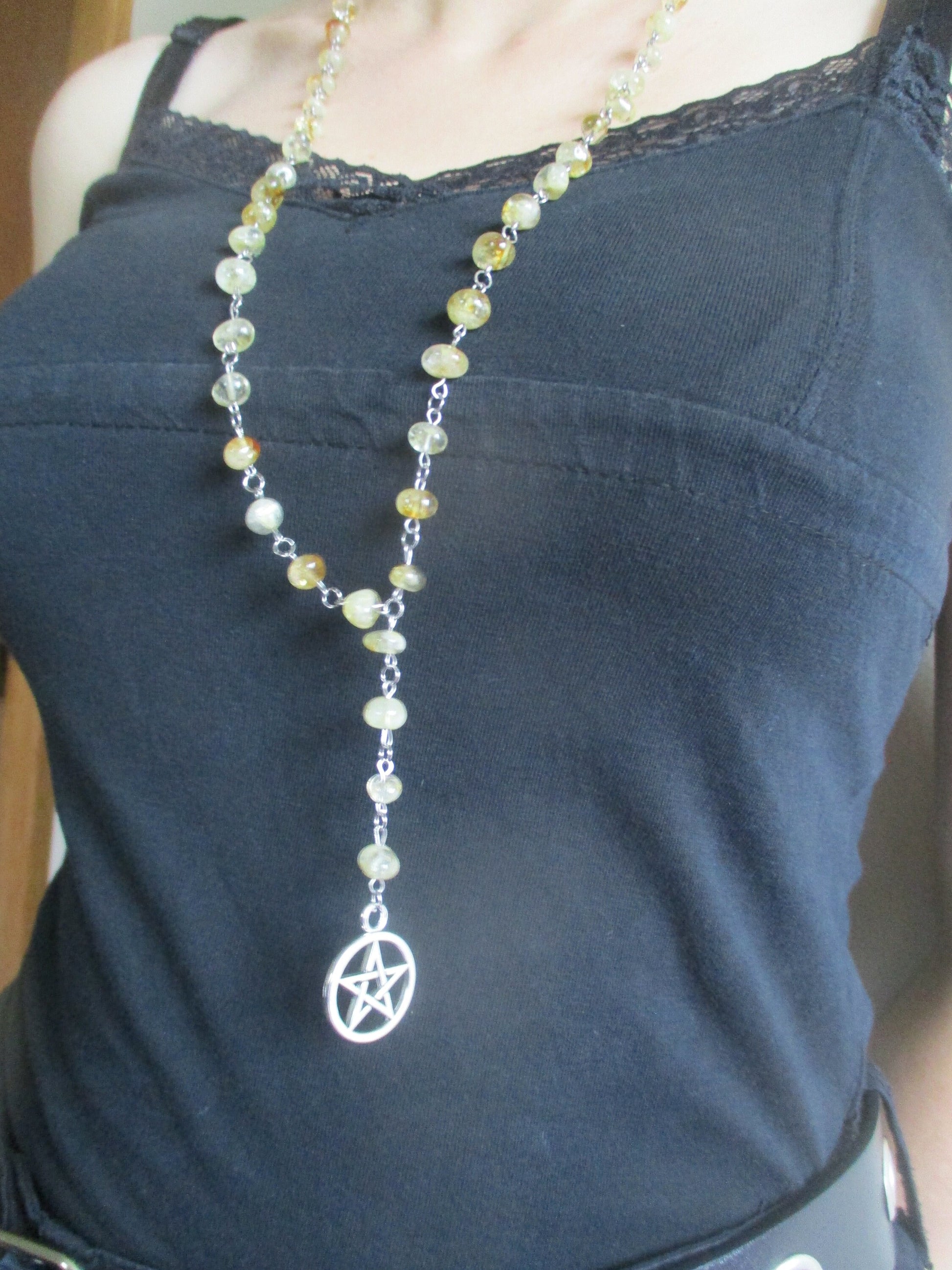Ancient Egyptian Kemetic pentacle/pentagram Pagan Real Citrine Rosary