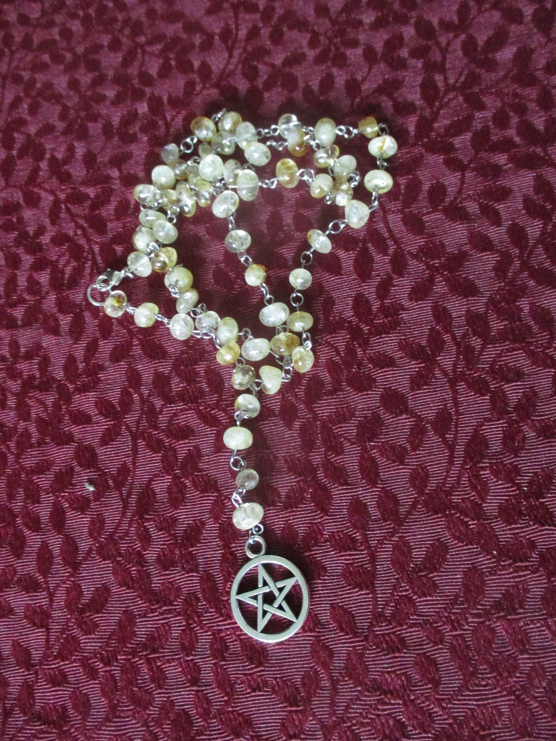 Ancient Egyptian Kemetic pentacle/pentagram Pagan Real Citrine Rosary