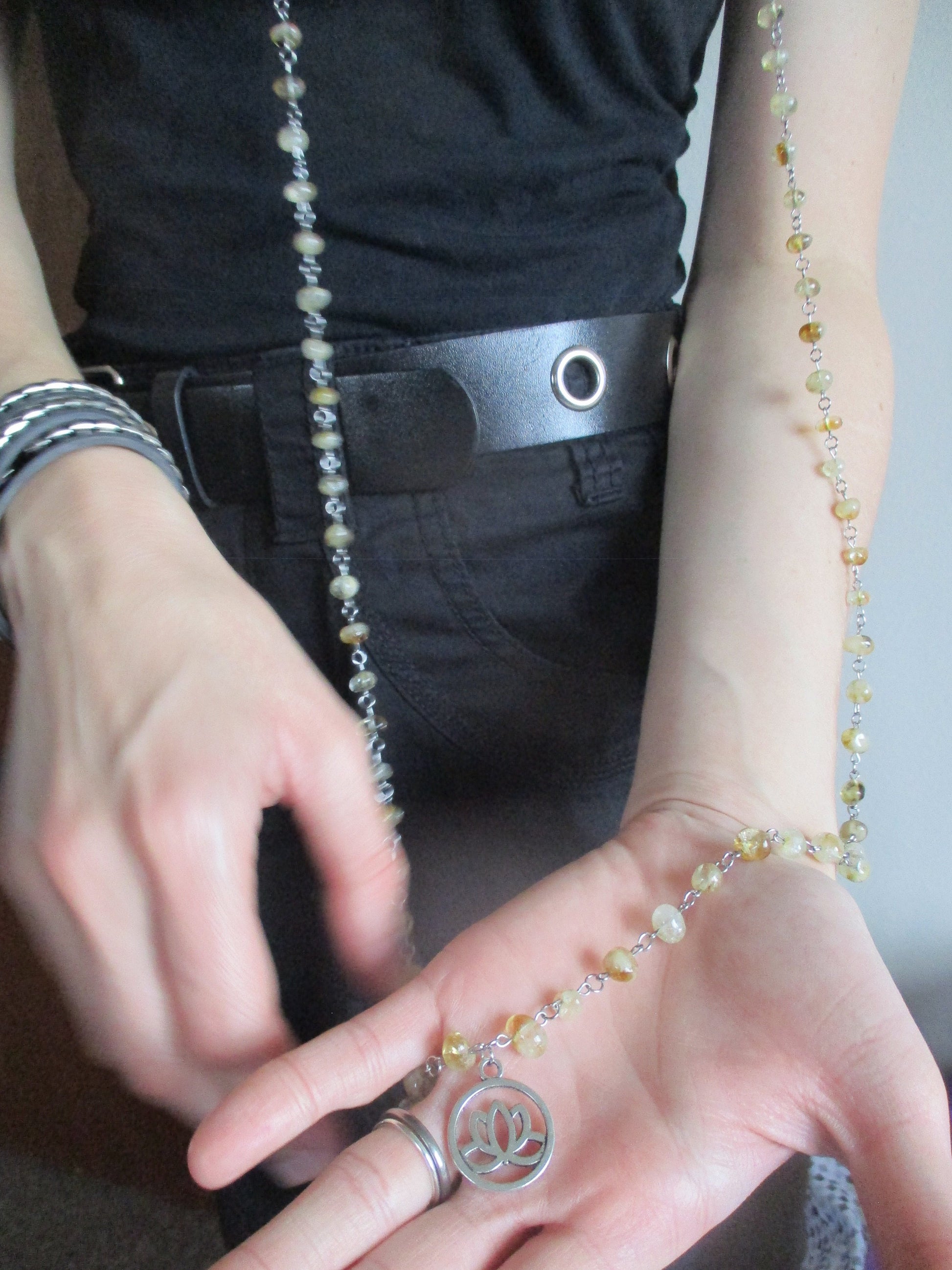 sunshine yellow Citrine Lotus Japa Mala 108 Beads Necklace