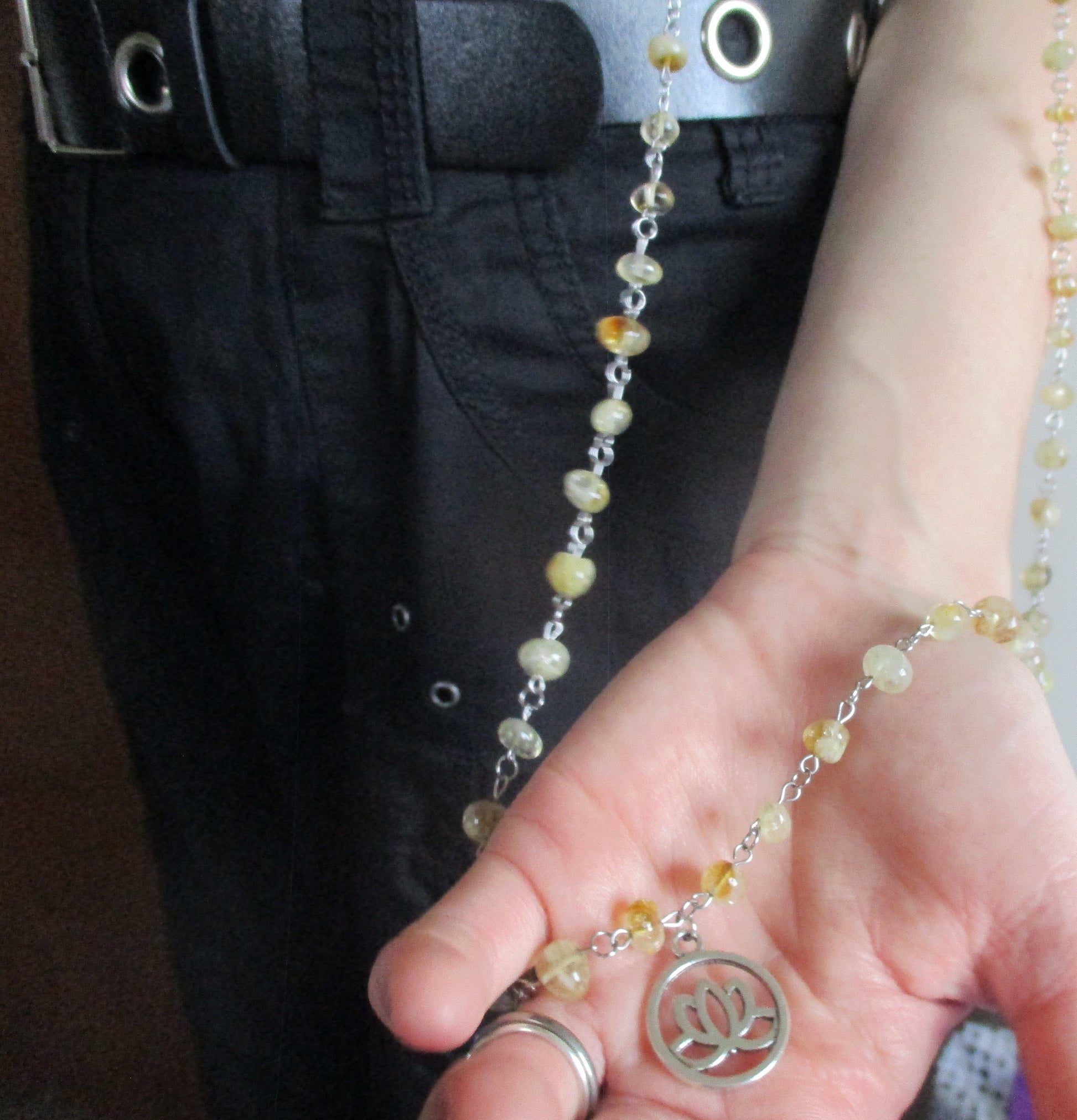sunshine yellow Citrine Lotus Japa Mala 108 Beads Necklace