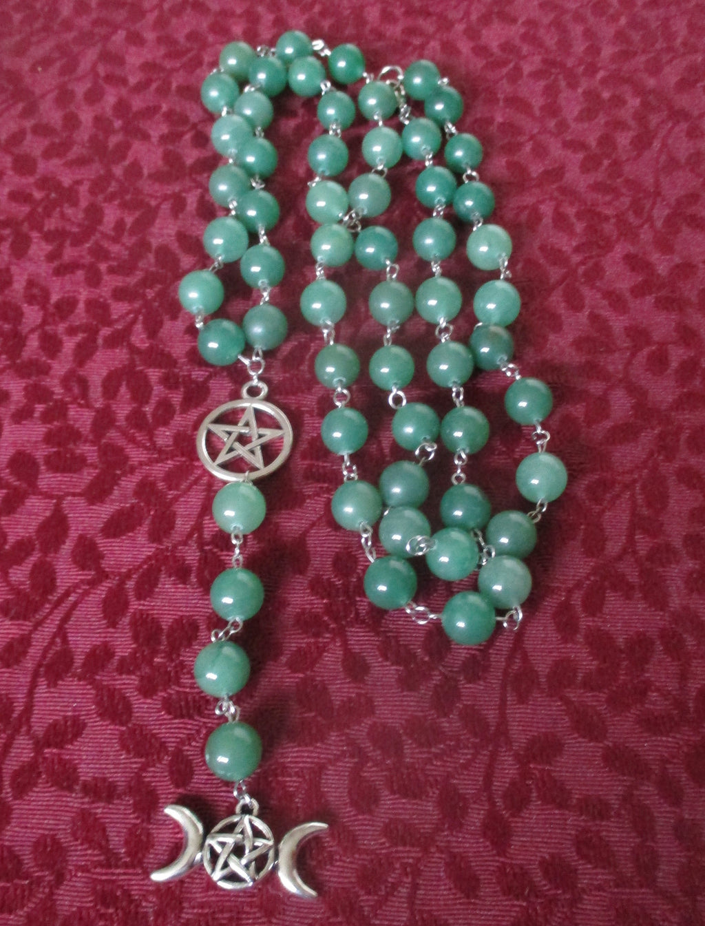 Triple Moon goddess Hecate Pentacle/pentagram Pagan Aventurine Rosary