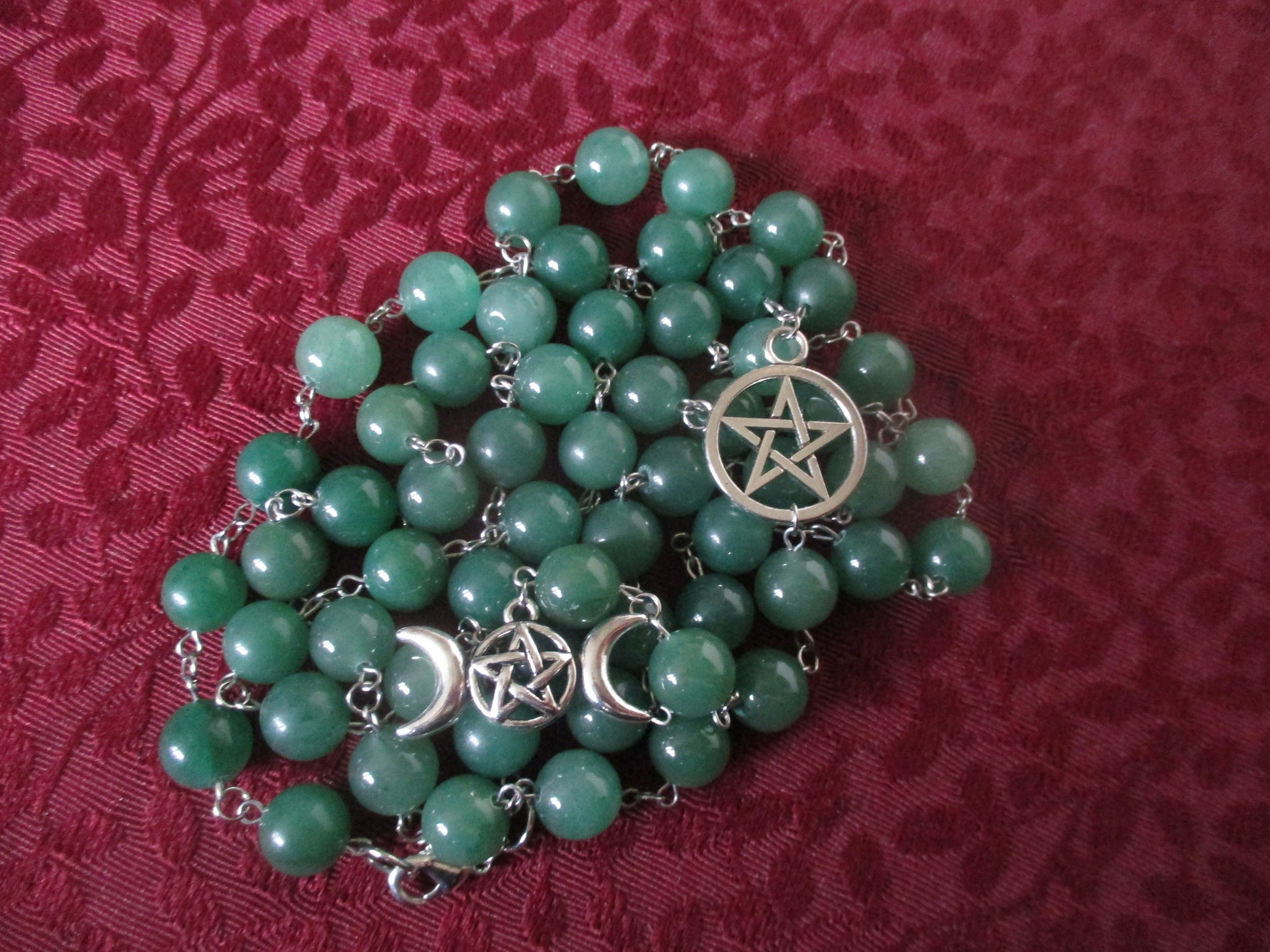 Triple Moon goddess Hecate Pentacle/pentagram Pagan Aventurine Rosary