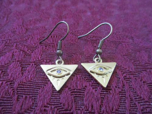 18K gold plated Kemetic All seeing Eye inverted triangle pyramid Earrings