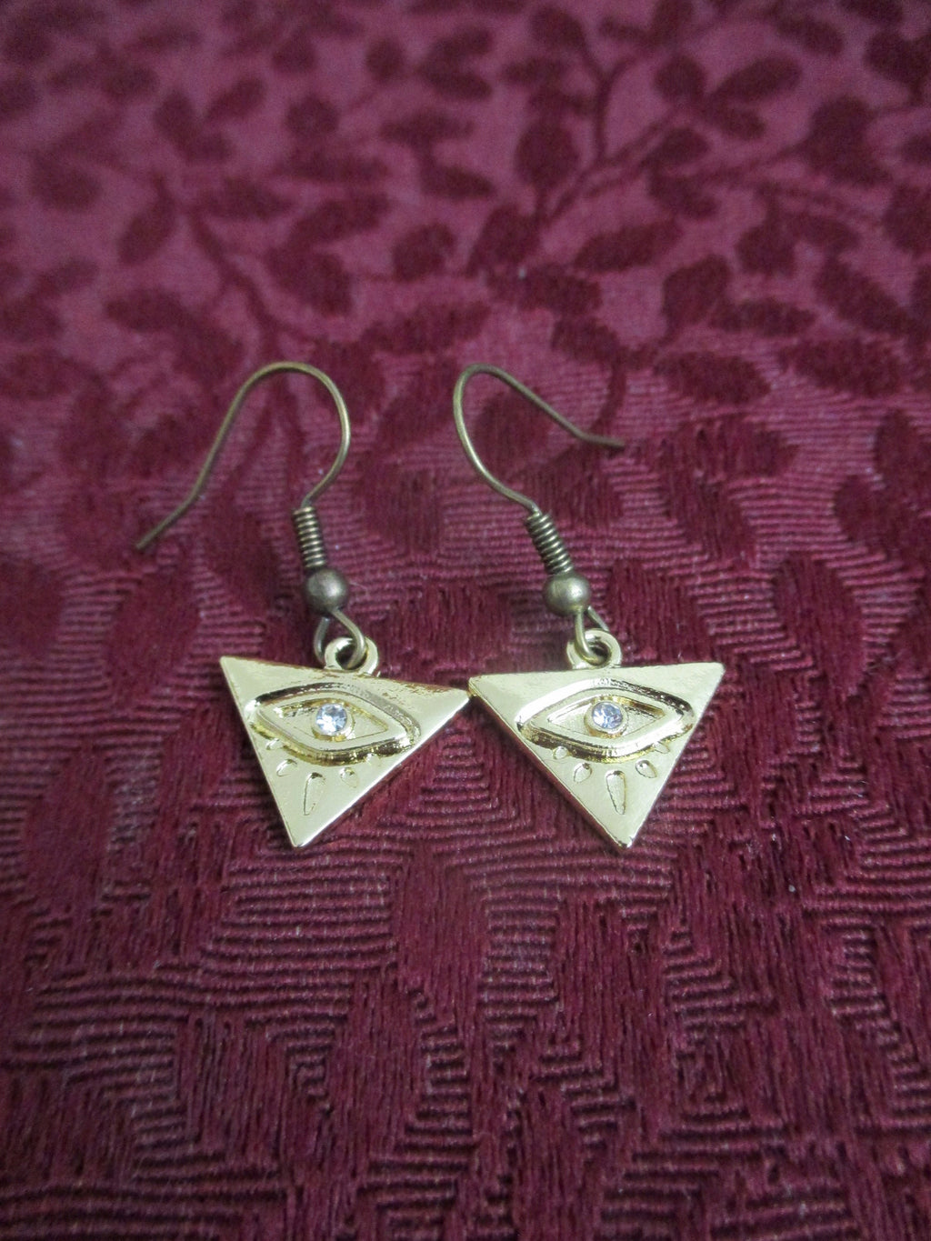 18K gold plated Kemetic All seeing Eye inverted triangle pyramid Earrings
