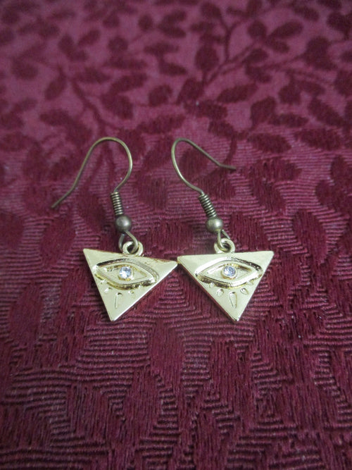 18K gold plated Kemetic All seeing Eye inverted triangle pyramid Earrings