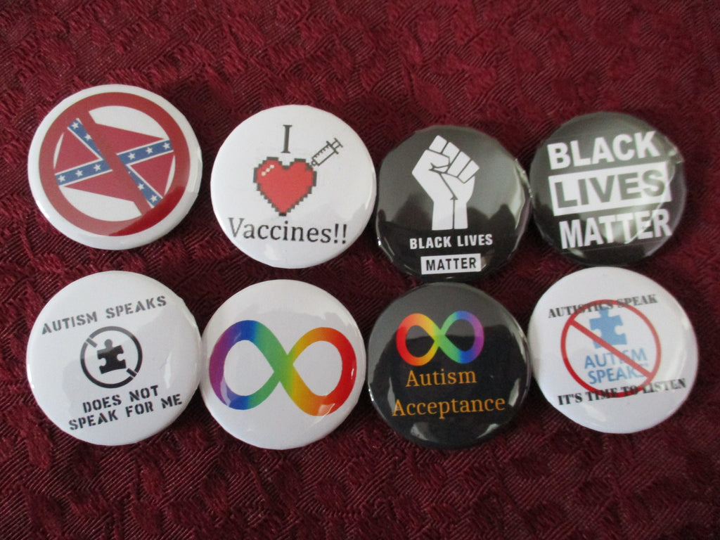 I love Vaccines, Neurodiversity Black Lives Matter BLM political pins buttons 1.46''