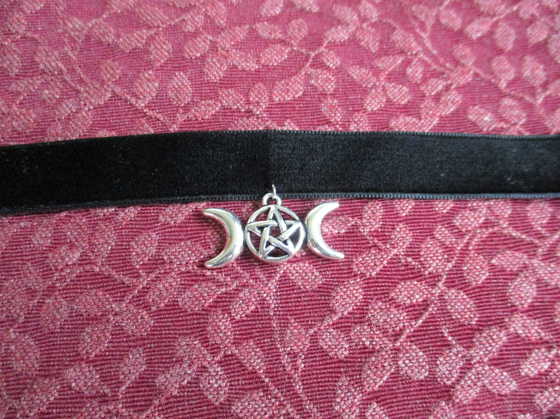 Creepy Cute Hecate Triple Moon Goddess Black Velvet Choker