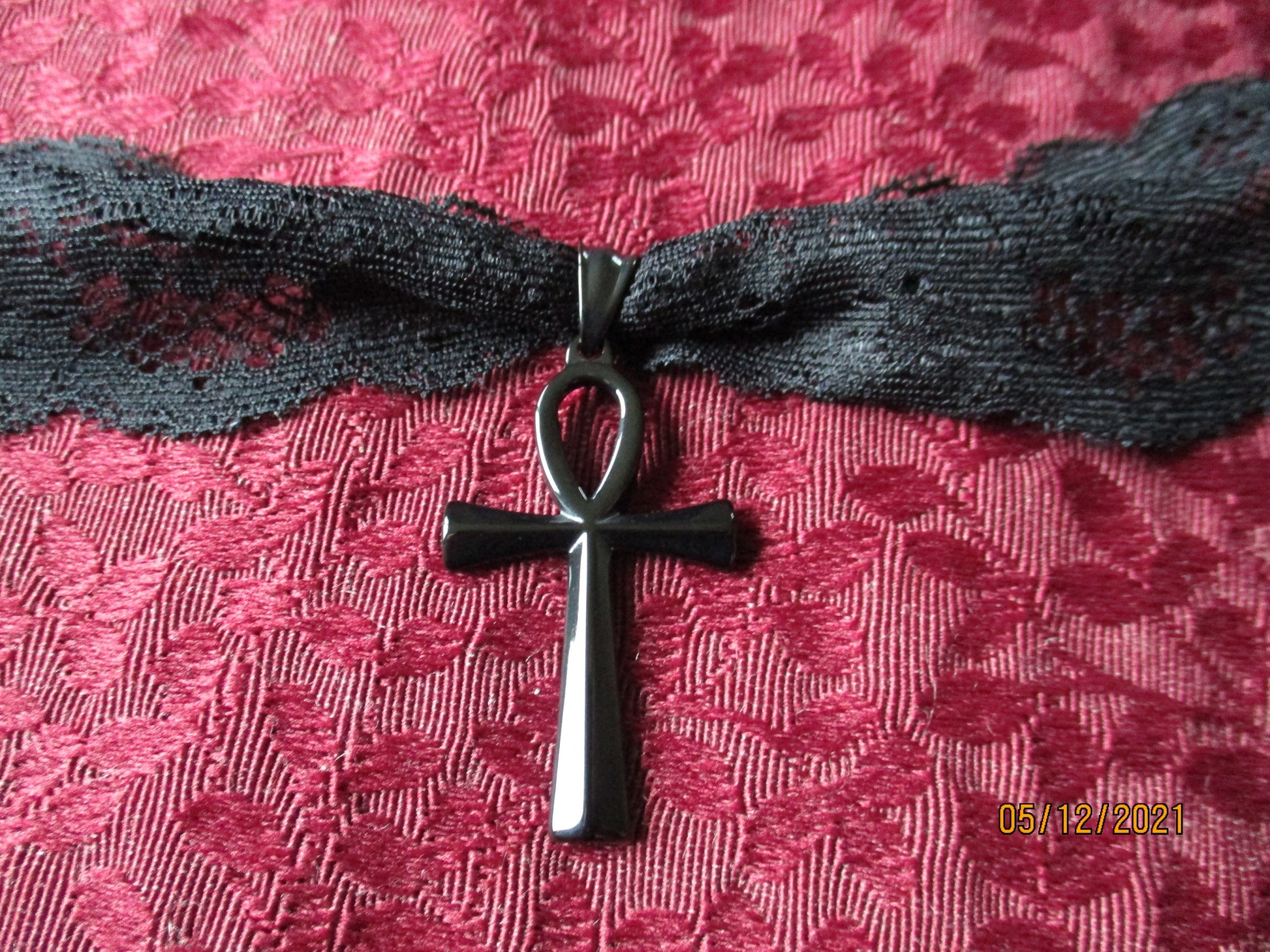 Creepy Cute Kemetic Ankh Black Lace Choker