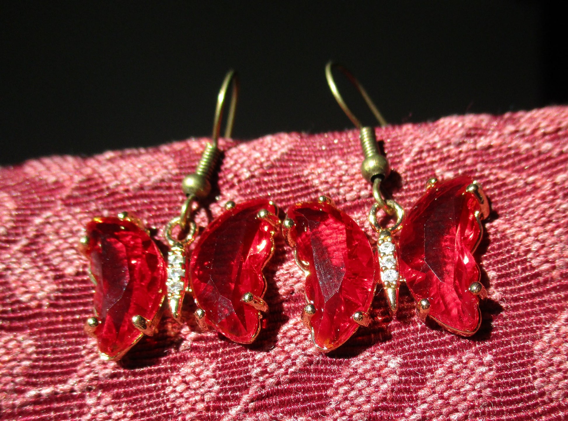 Cute kawaii purple or red Cubic Zirconia glass dainty butterfly Earrings