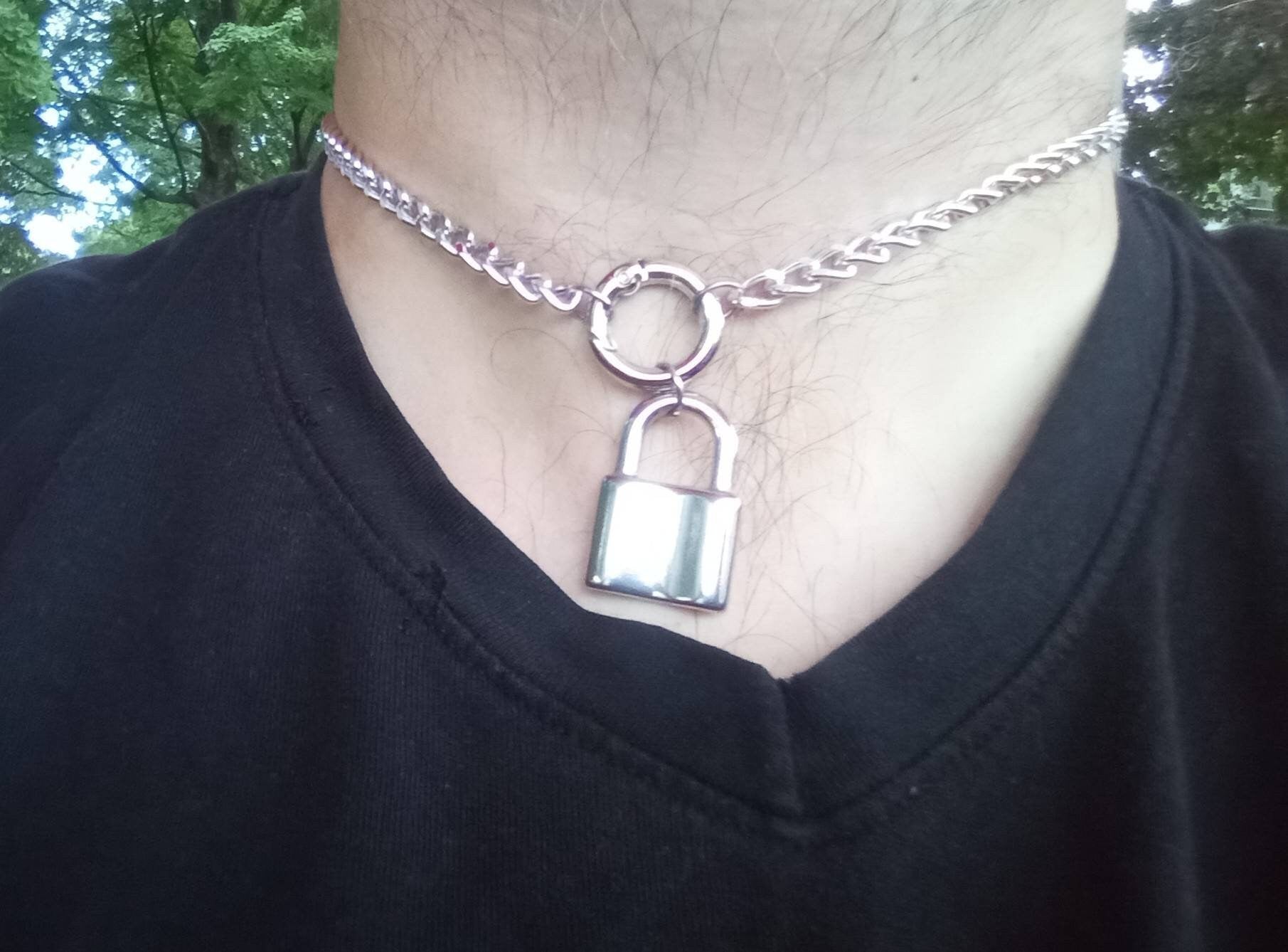 Creepy Cute lock Charm O ring curb chain choker