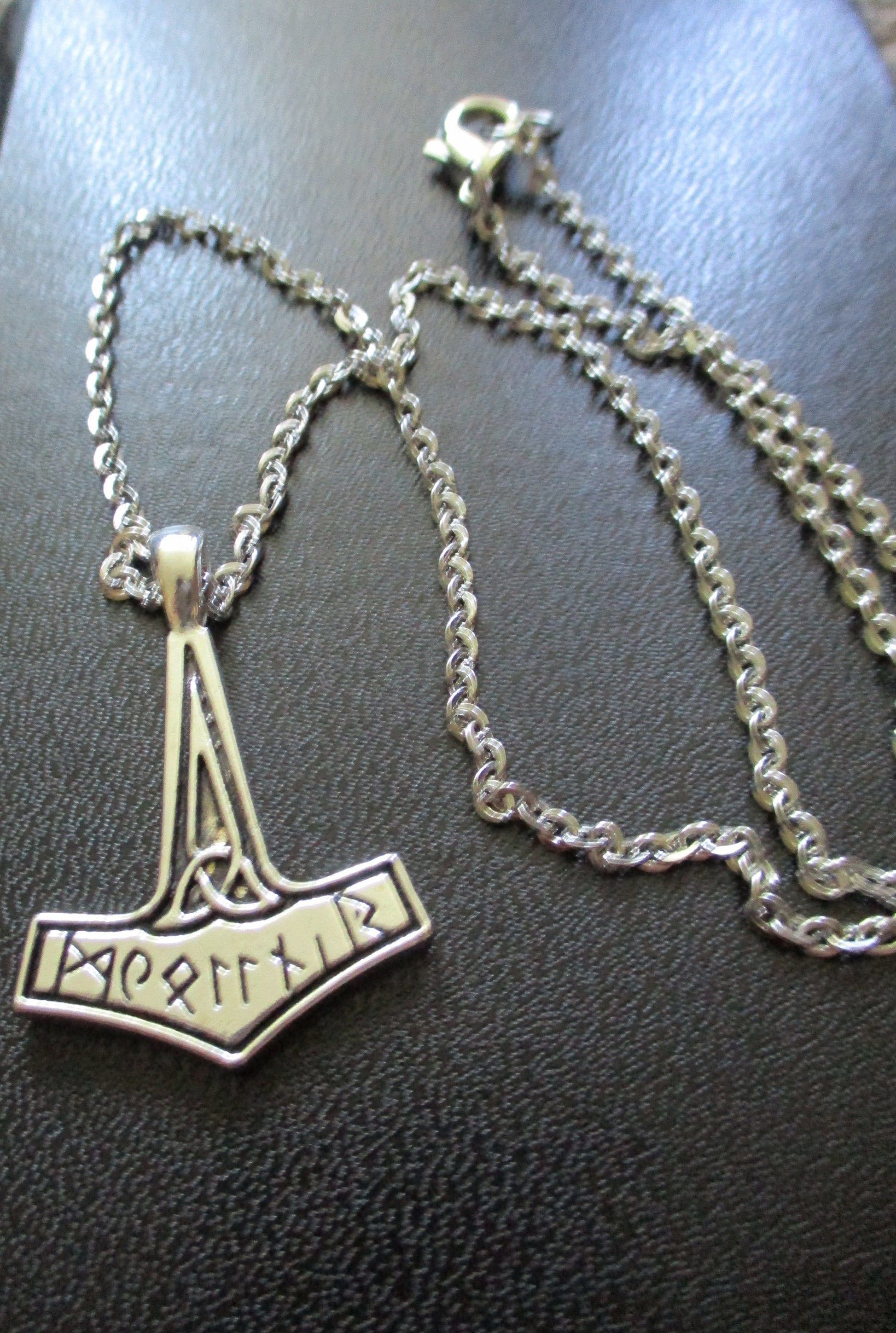 Nordic Mjolnir Thor's Hammer Runes Pendant, chain