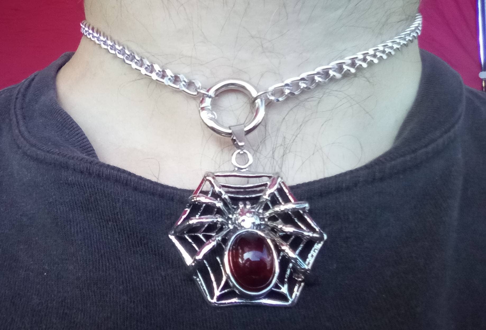 Creepy Cute Spider Charm O ring curb chain choker