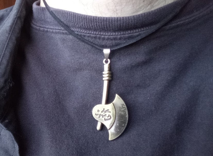 Norse Pagan Viking Bronze Rune Battle Axe Necklace