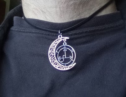 Satanic Sigil of Lilith & Crescent Moon Ankh Dual Strand Pendant Necklace