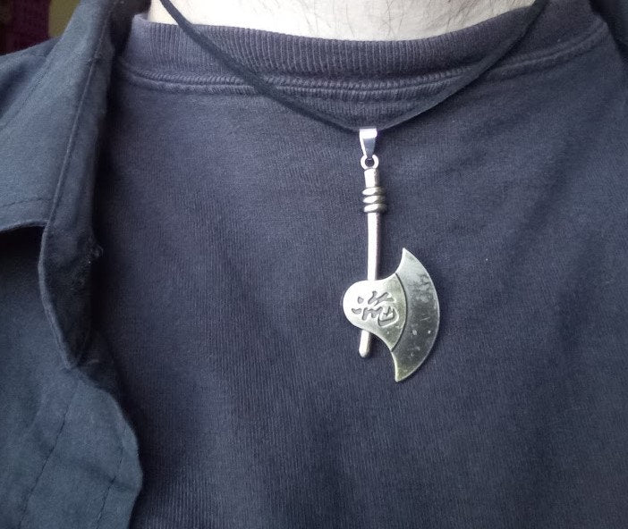 Norse Pagan Viking Bronze Rune Battle Axe Necklace