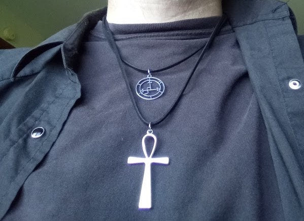 Satanic Sigil of Lilith & Crescent Moon Ankh Dual Strand Pendant Necklace